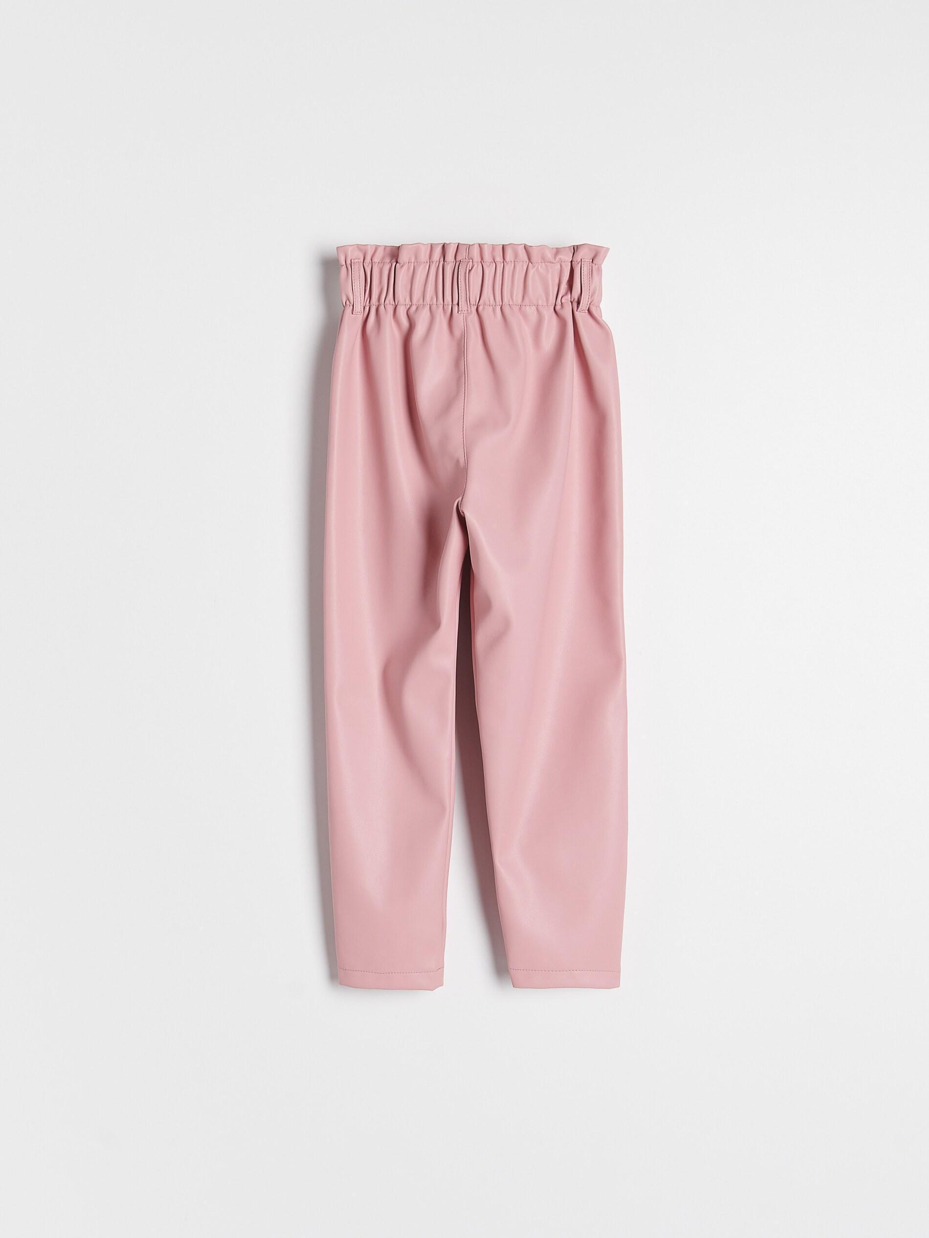 Pink Faux Leather Paperbag Trousers, Kids Girl, , large image number 3
