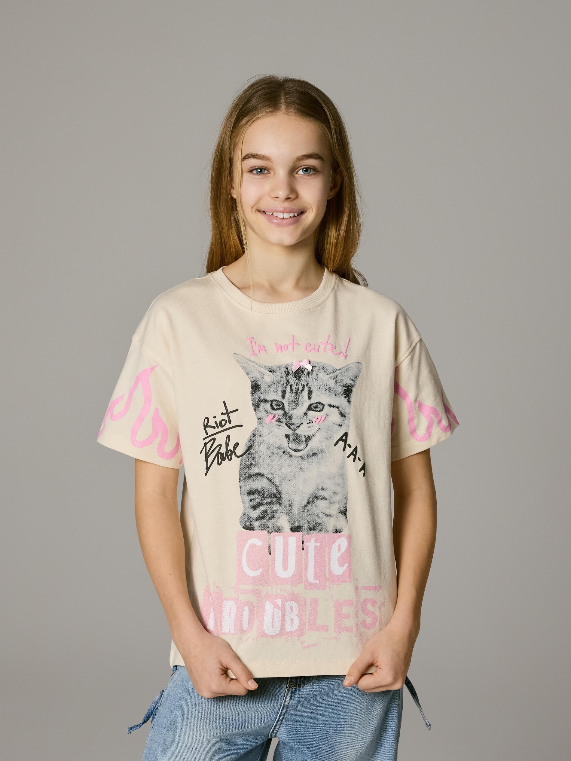 Beige T-Shirt With Print, Ivory, large image number 4