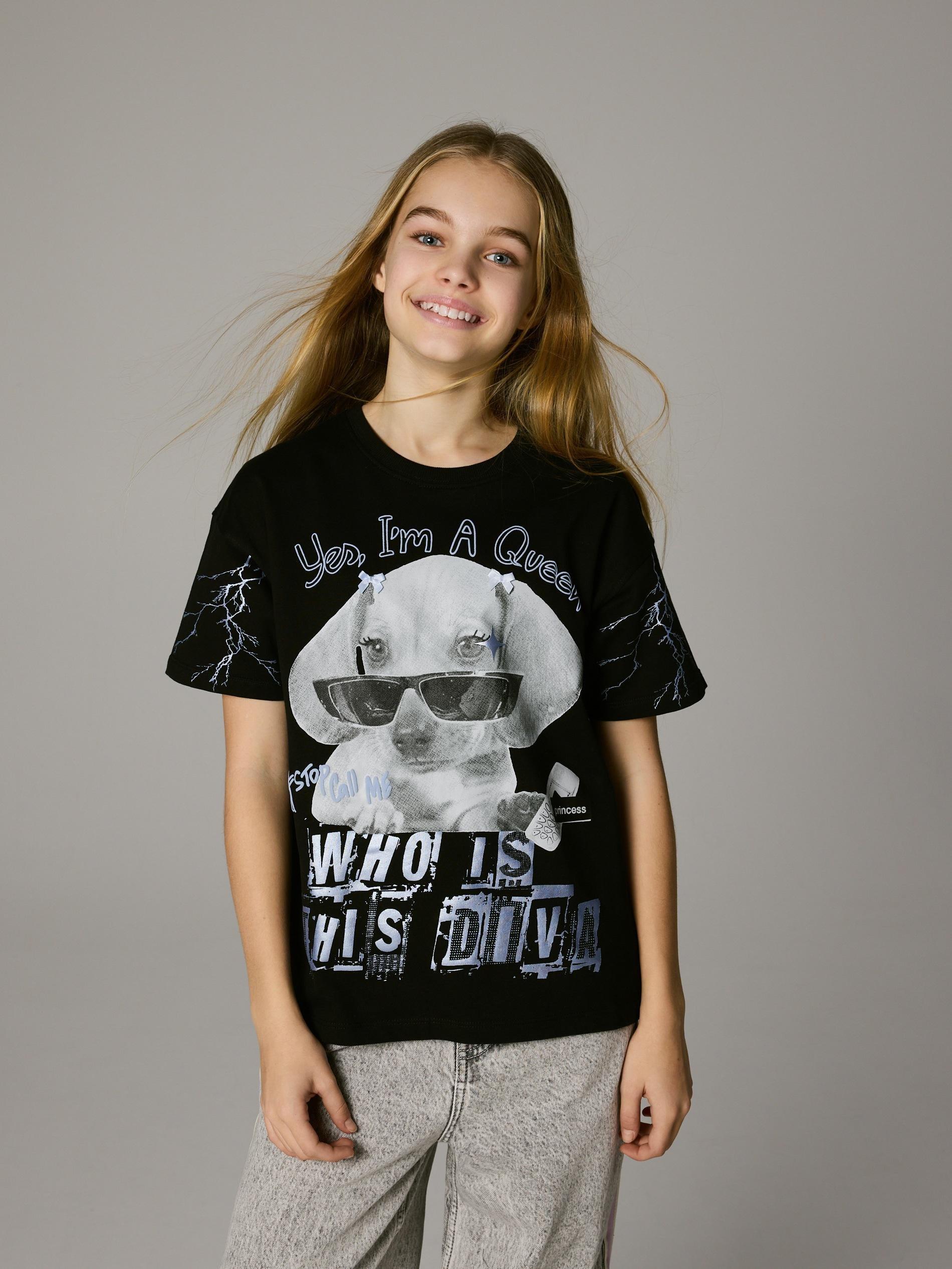 Black T-Shirt With Print, Black, large image number 0