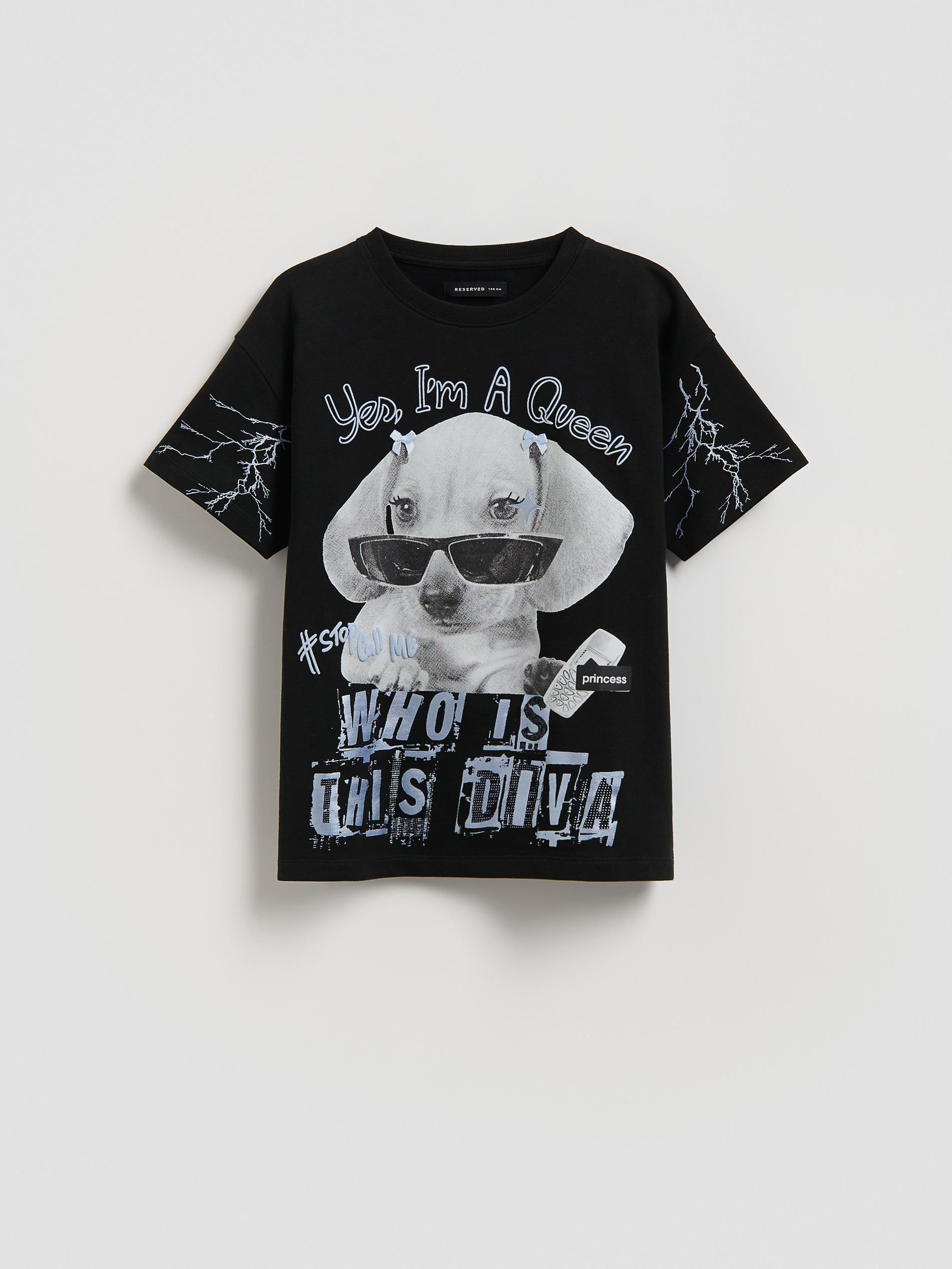 Black T-Shirt With Print, Black, large image number 1