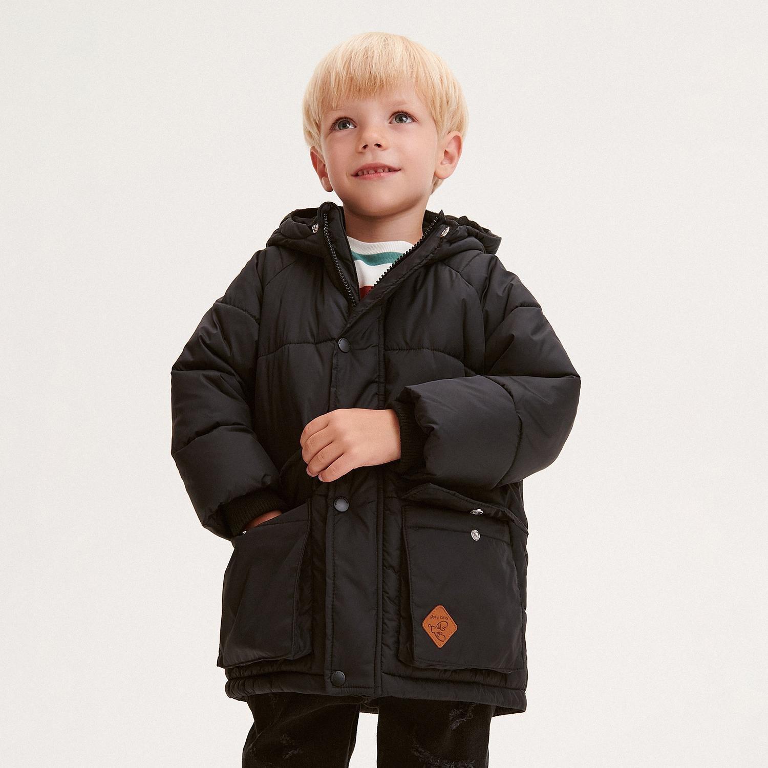 Black Insulated Jacket With Hood, , large image number 0