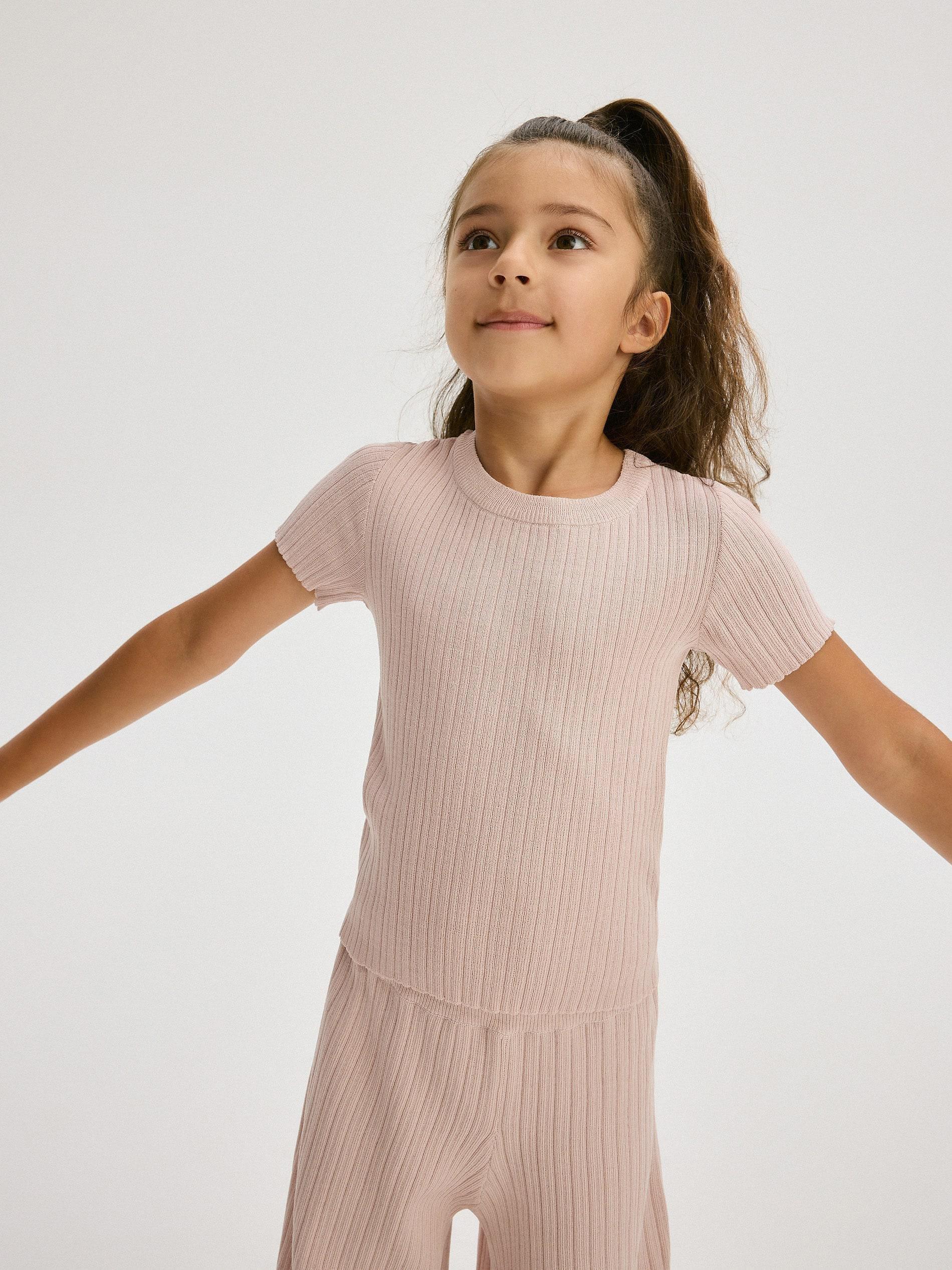 Beige Jersey Blouse, Kids Girls, , large image number 2