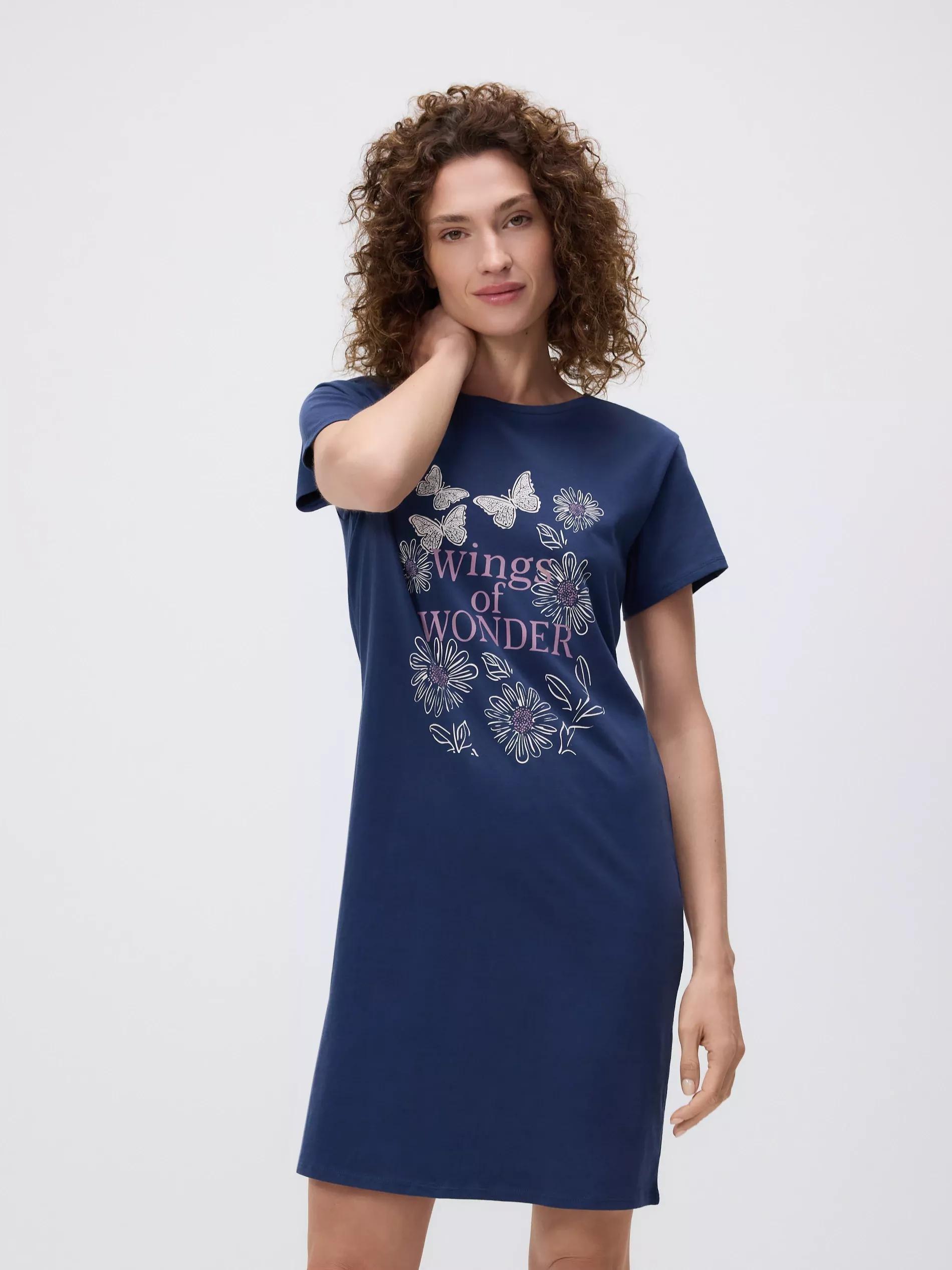 Navy Printed Nightdress, , large image number 1