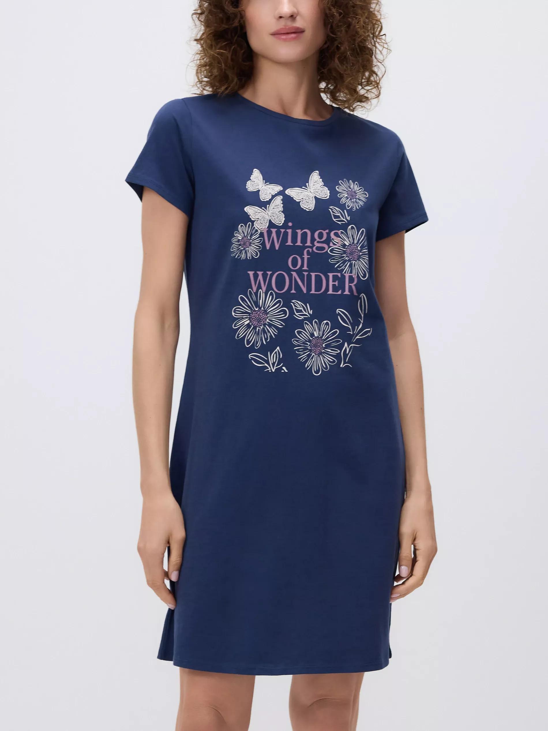 Navy Printed Nightdress, , large image number 2