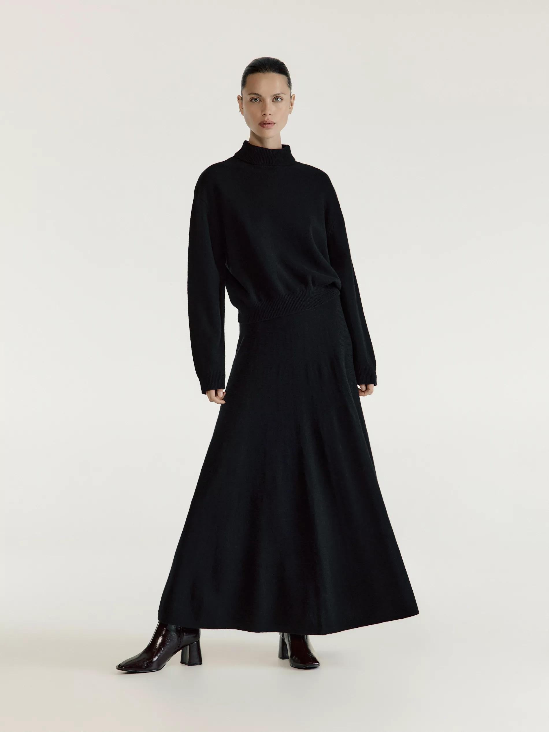 Black Midi Skirt With Wool, Black, large image number 0