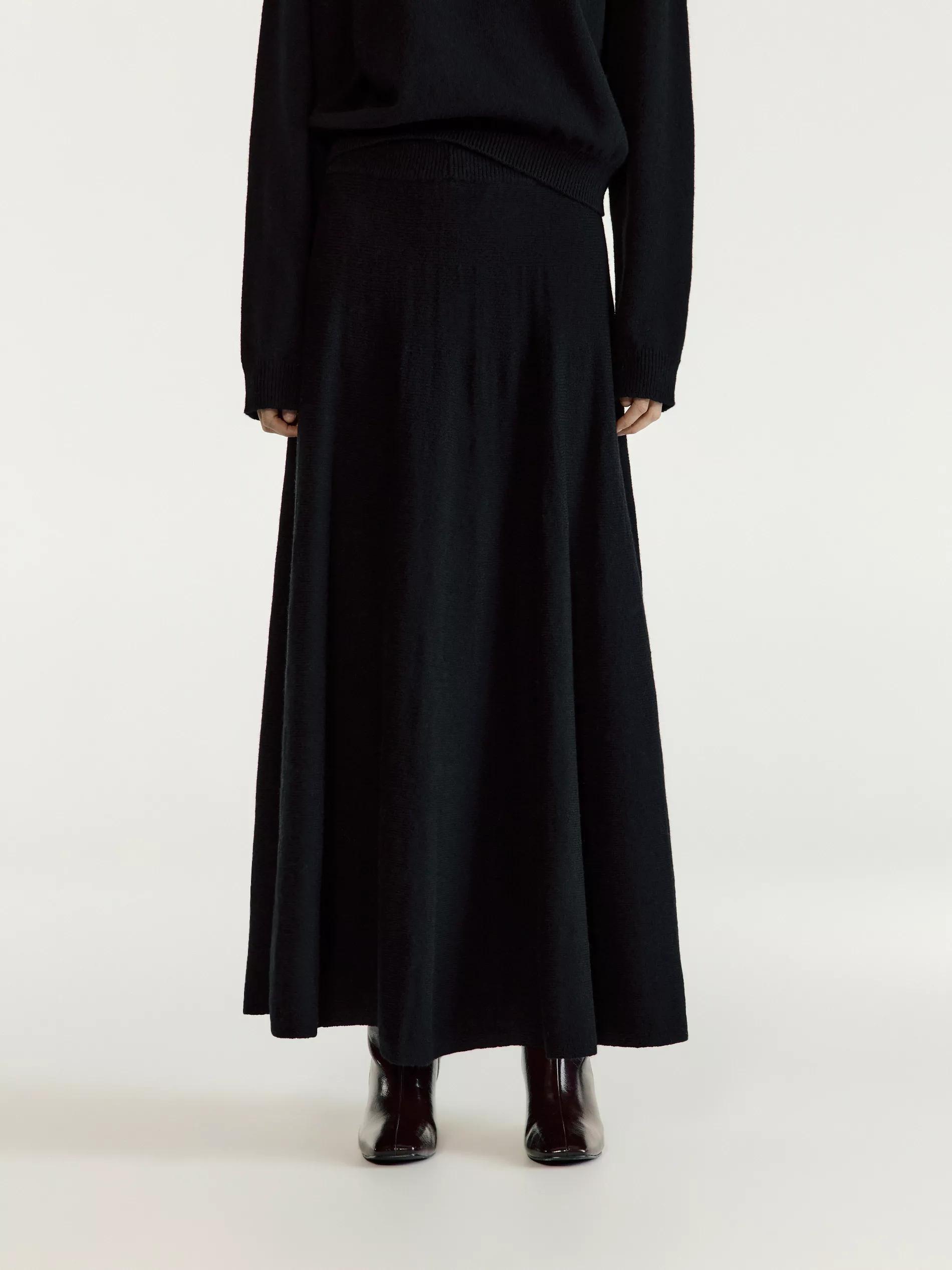 Black Midi Skirt With Wool, Black, large image number 1