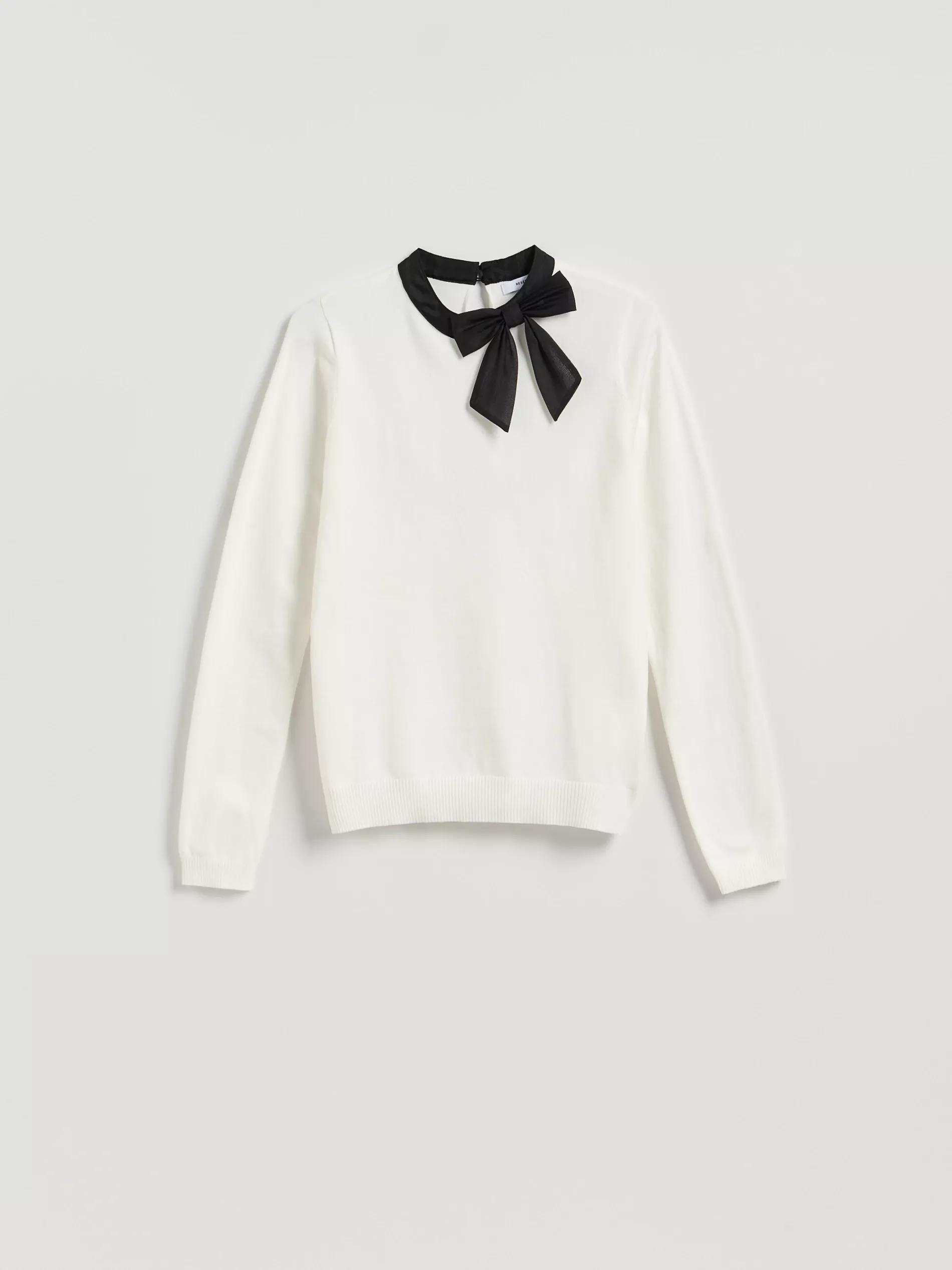 Beige Sweater With Decorative Bow, Ivory, large image number 0
