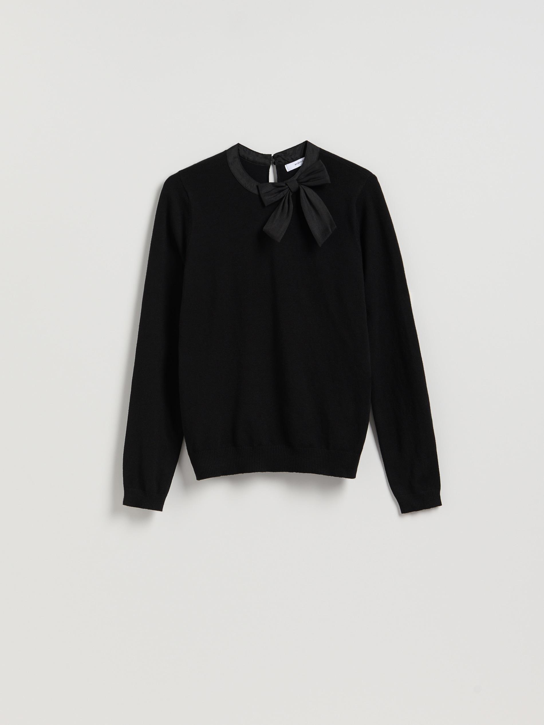 Black Sweater With Decorative Bow, Black, medium