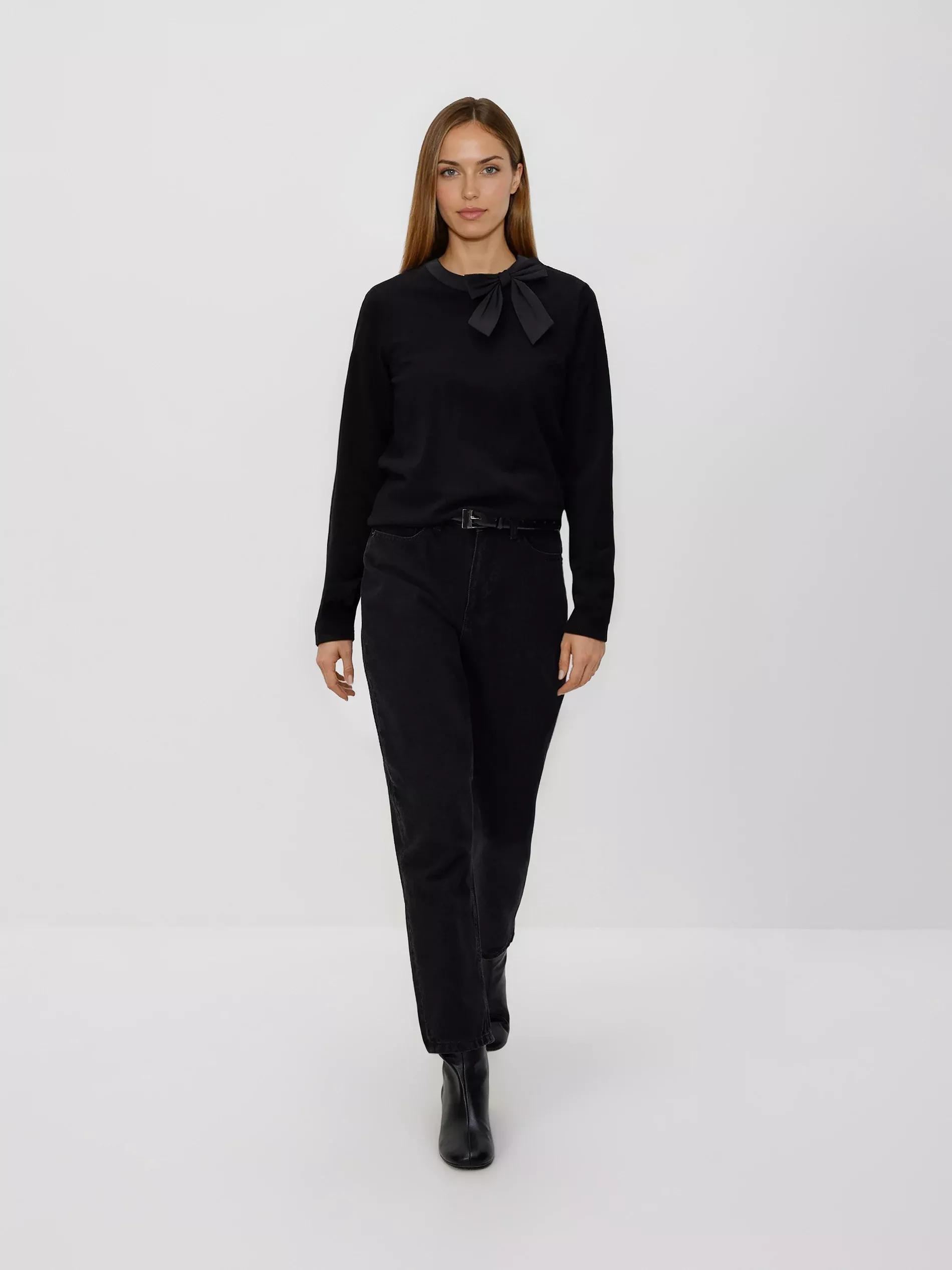 Black Sweater With Decorative Bow, Black, large image number 3