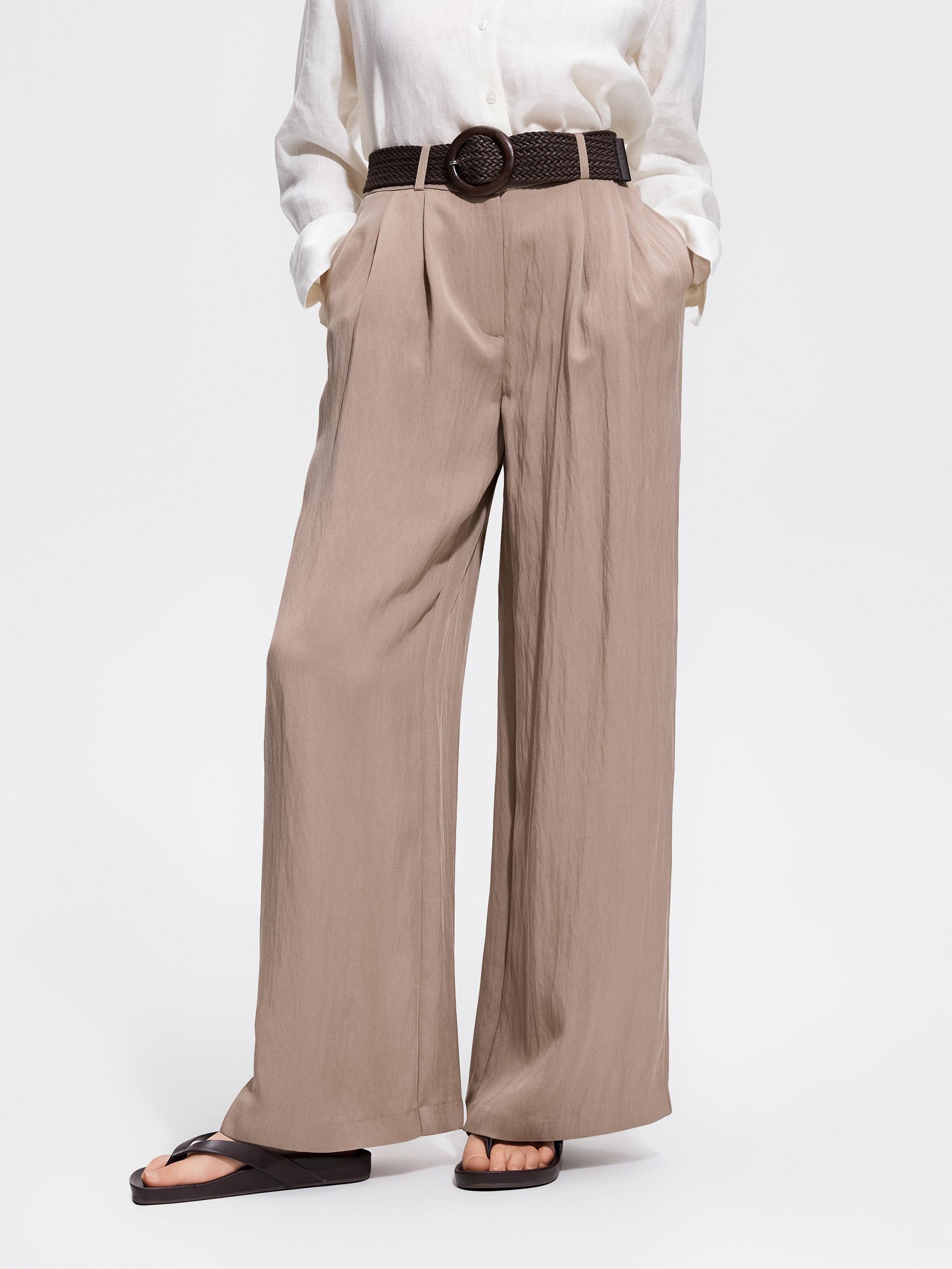 Beige Loose Trousers With Belt, Beige, large image number 0