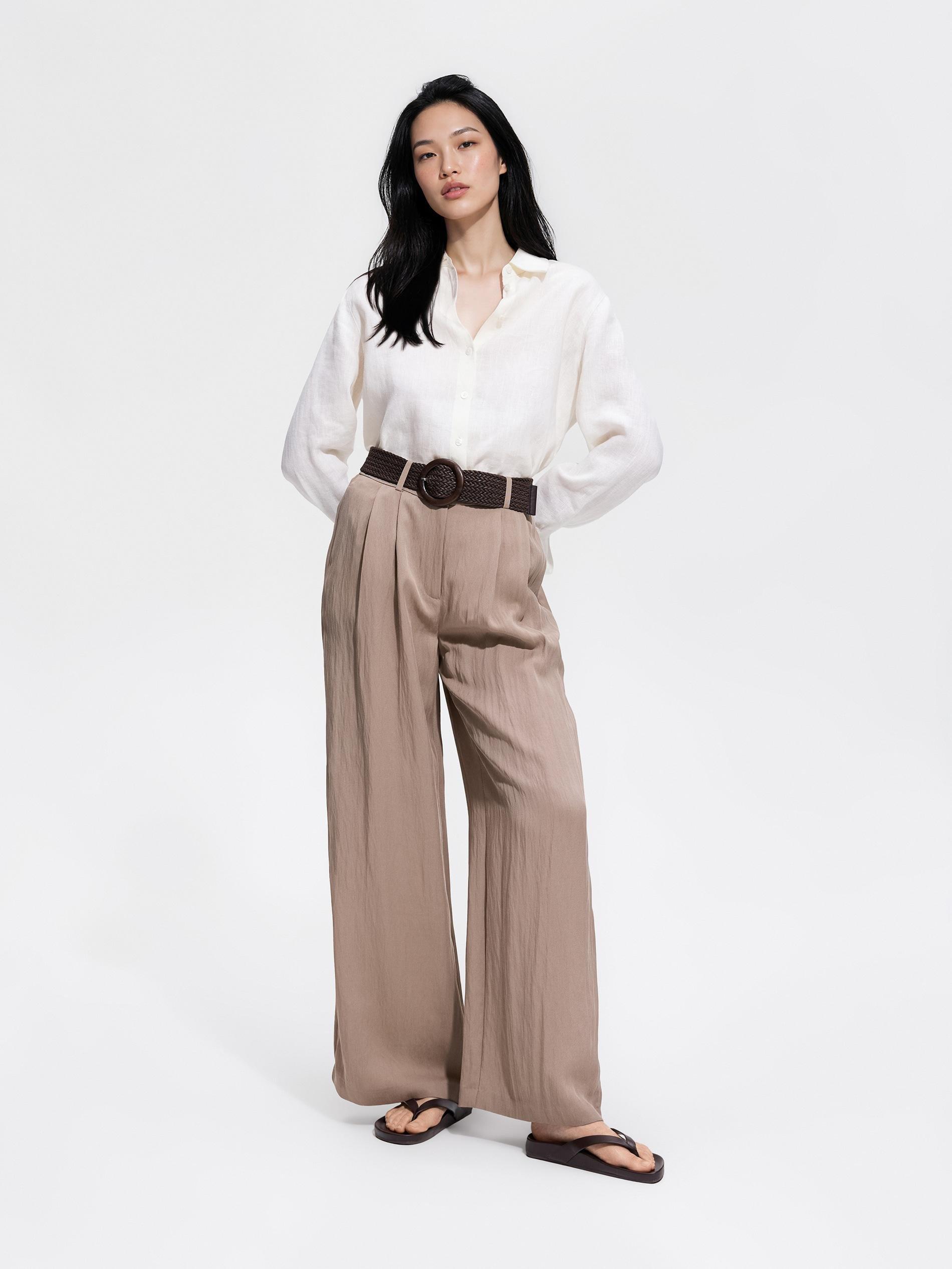 Beige Loose Trousers With Belt, Beige, large image number 1