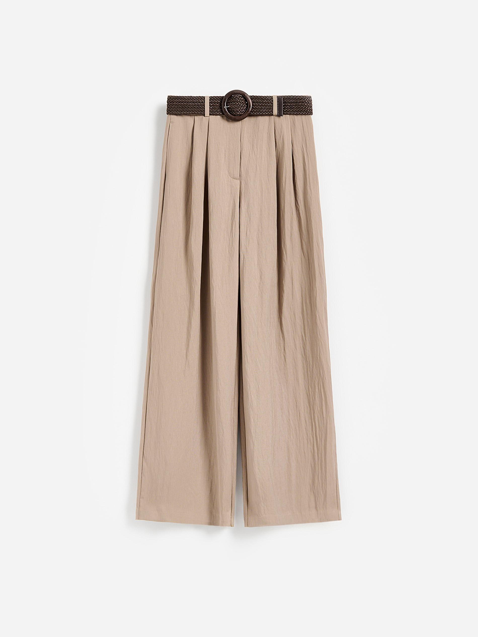 Beige Loose Trousers With Belt, Beige, large image number 3