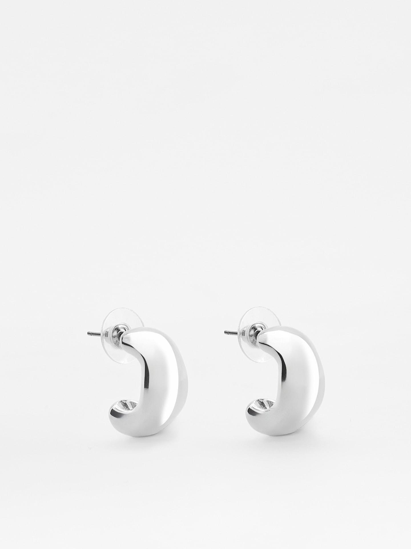 Silver Half-Round Earrings, Silver, medium