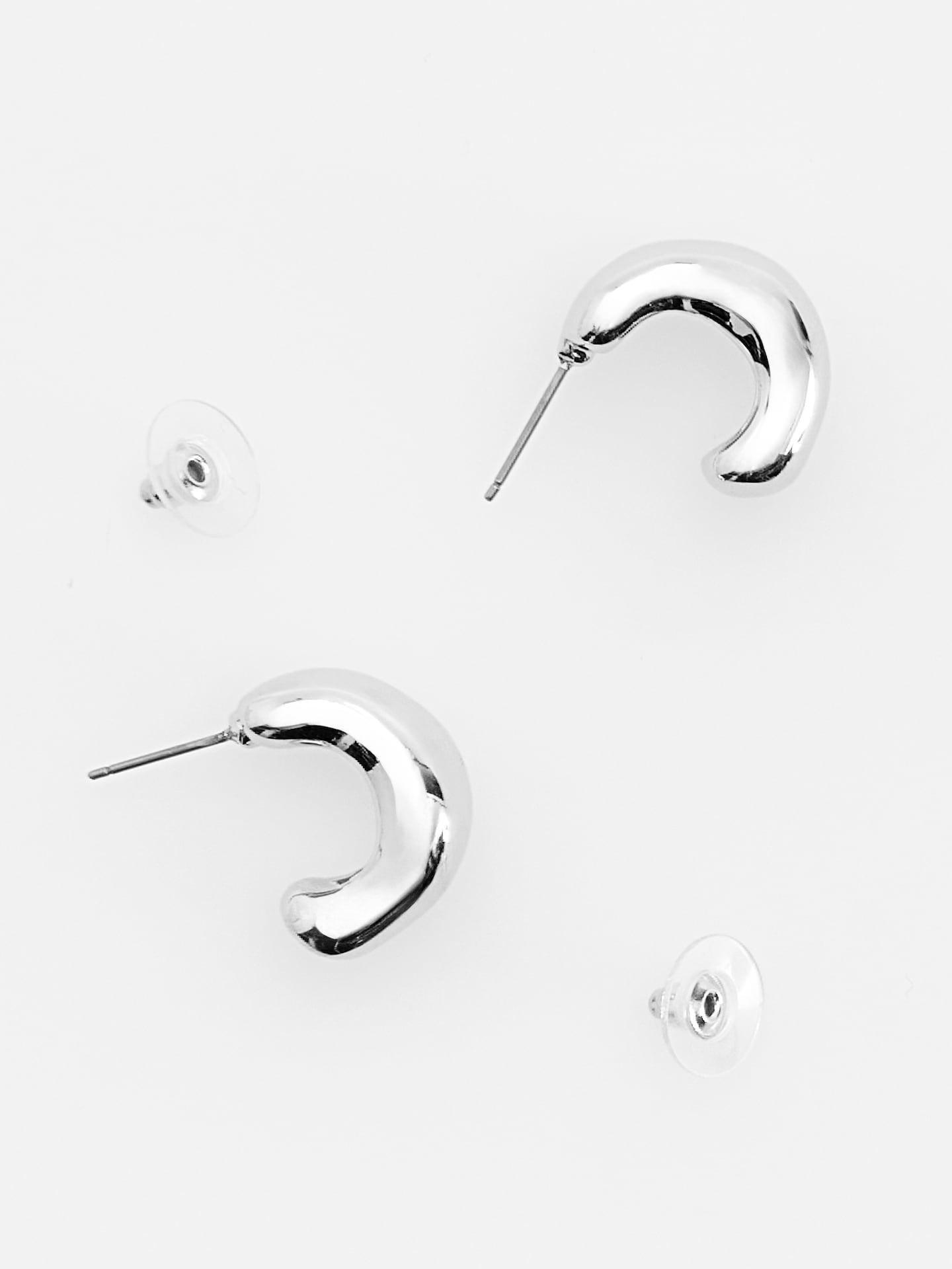 Silver Half-Round Earrings, Silver, medium