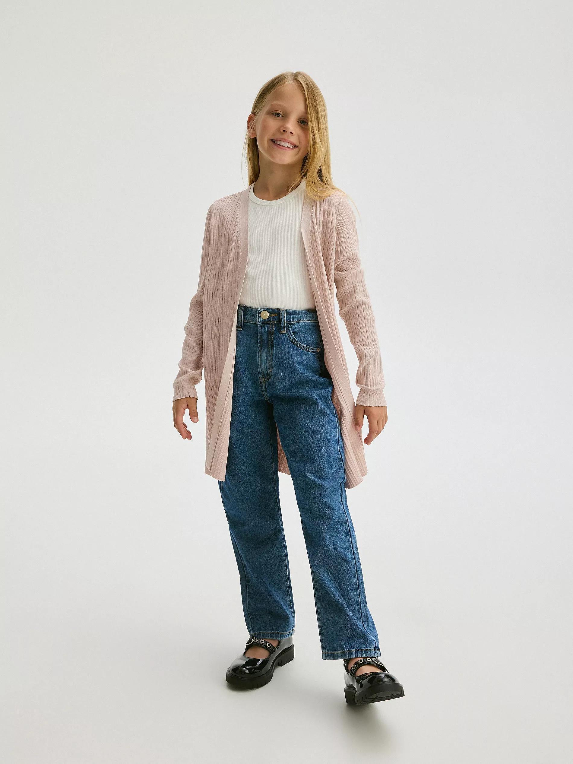 Beige Longline Cardigan, Kids Girls, , large image number 1