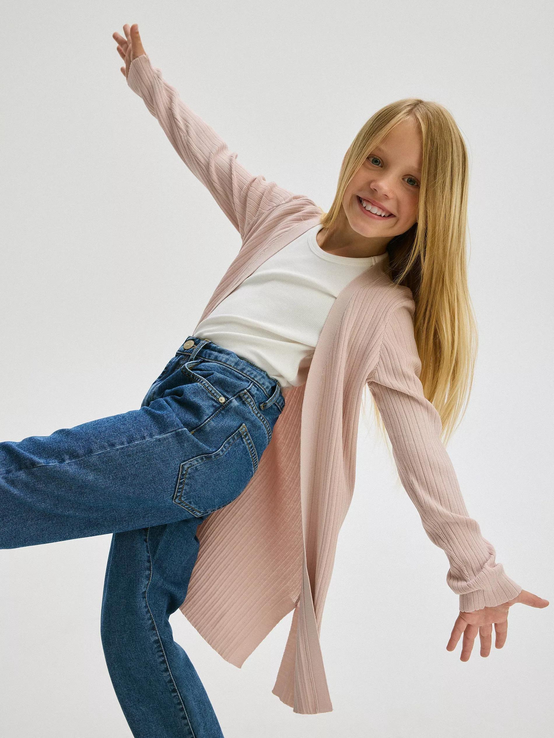 Beige Longline Cardigan, Kids Girls, , large image number 3