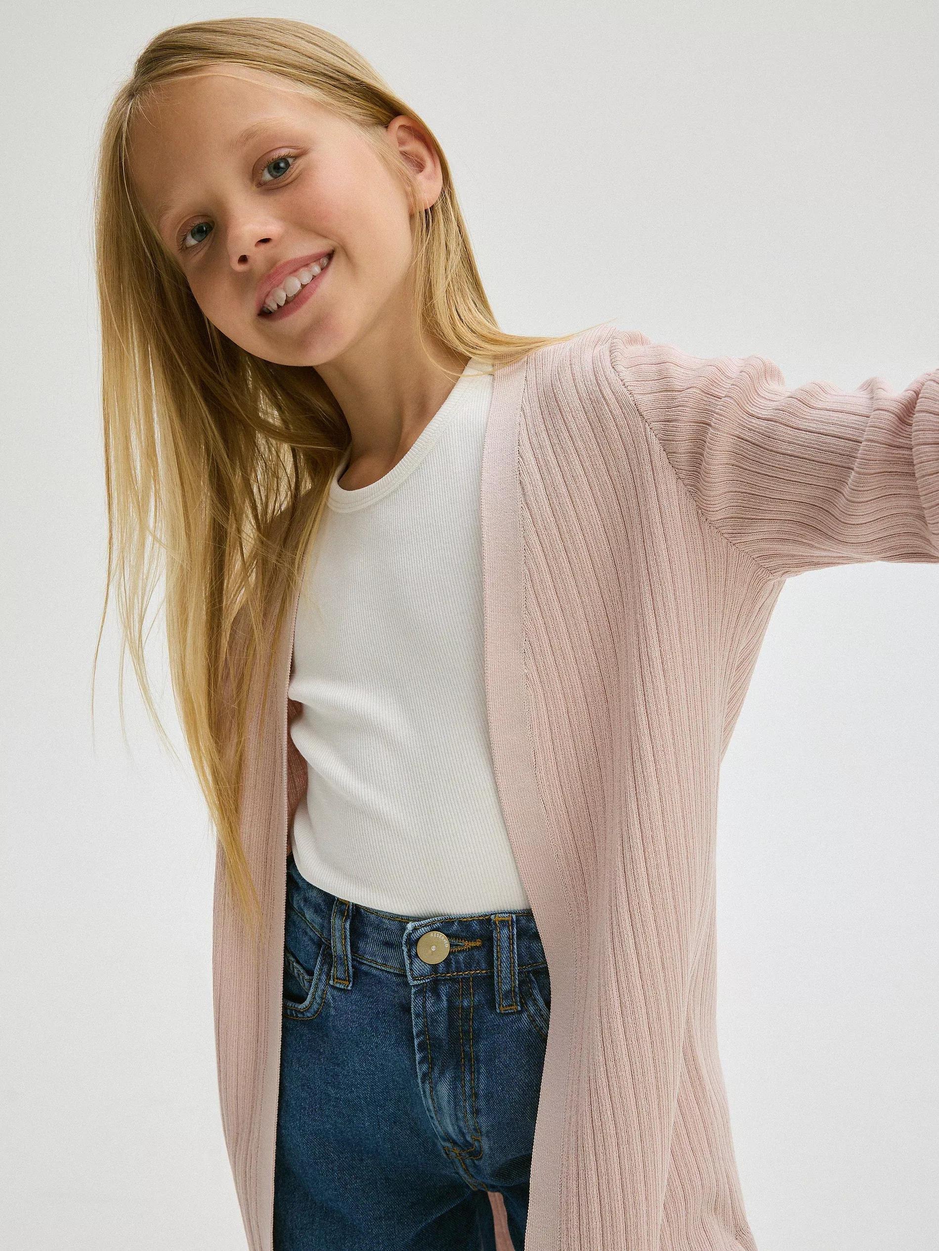 Beige Longline Cardigan, Kids Girls, , large image number 4