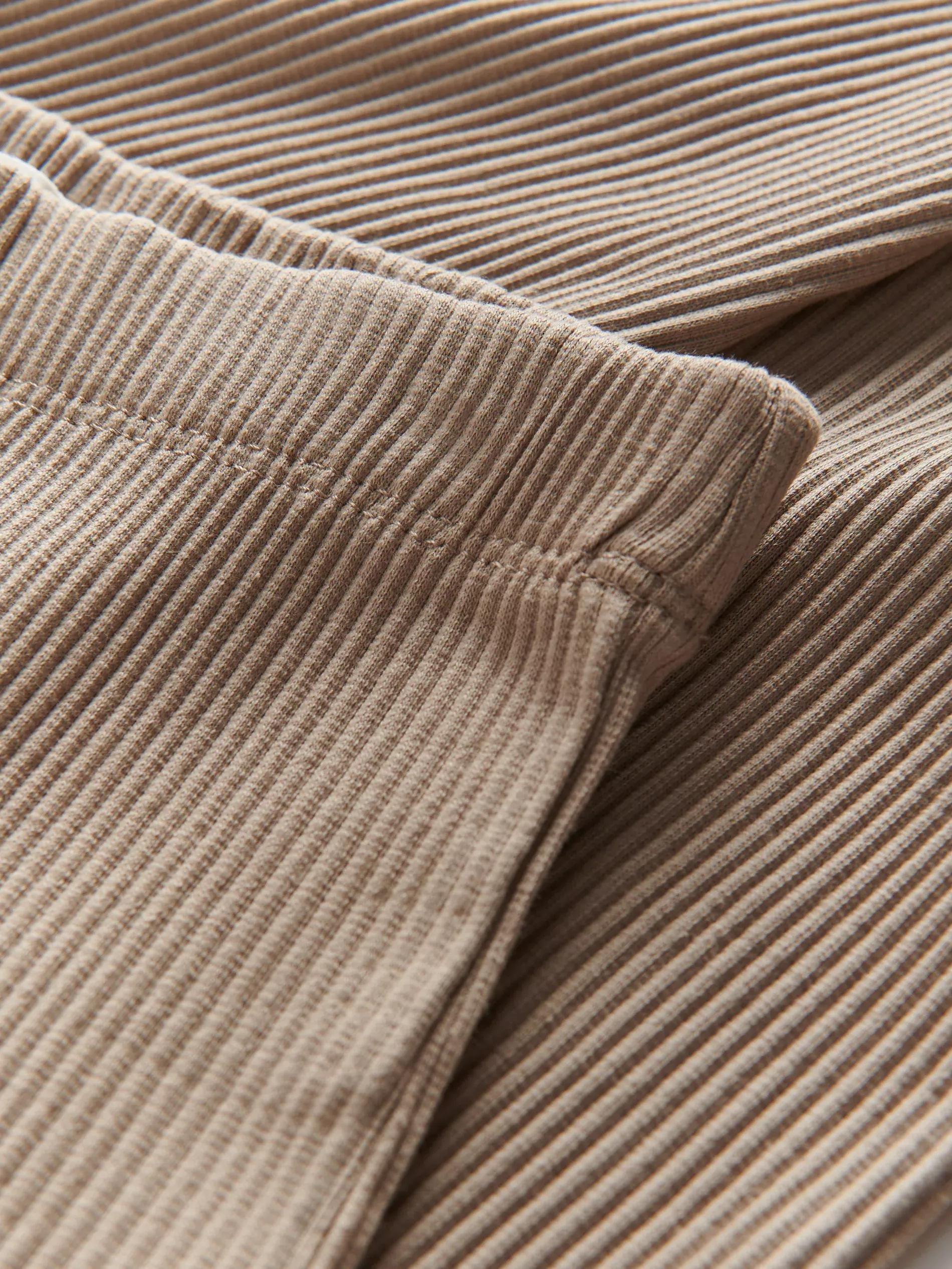 Brown Ribbed Jersey Leggings, , large image number 1