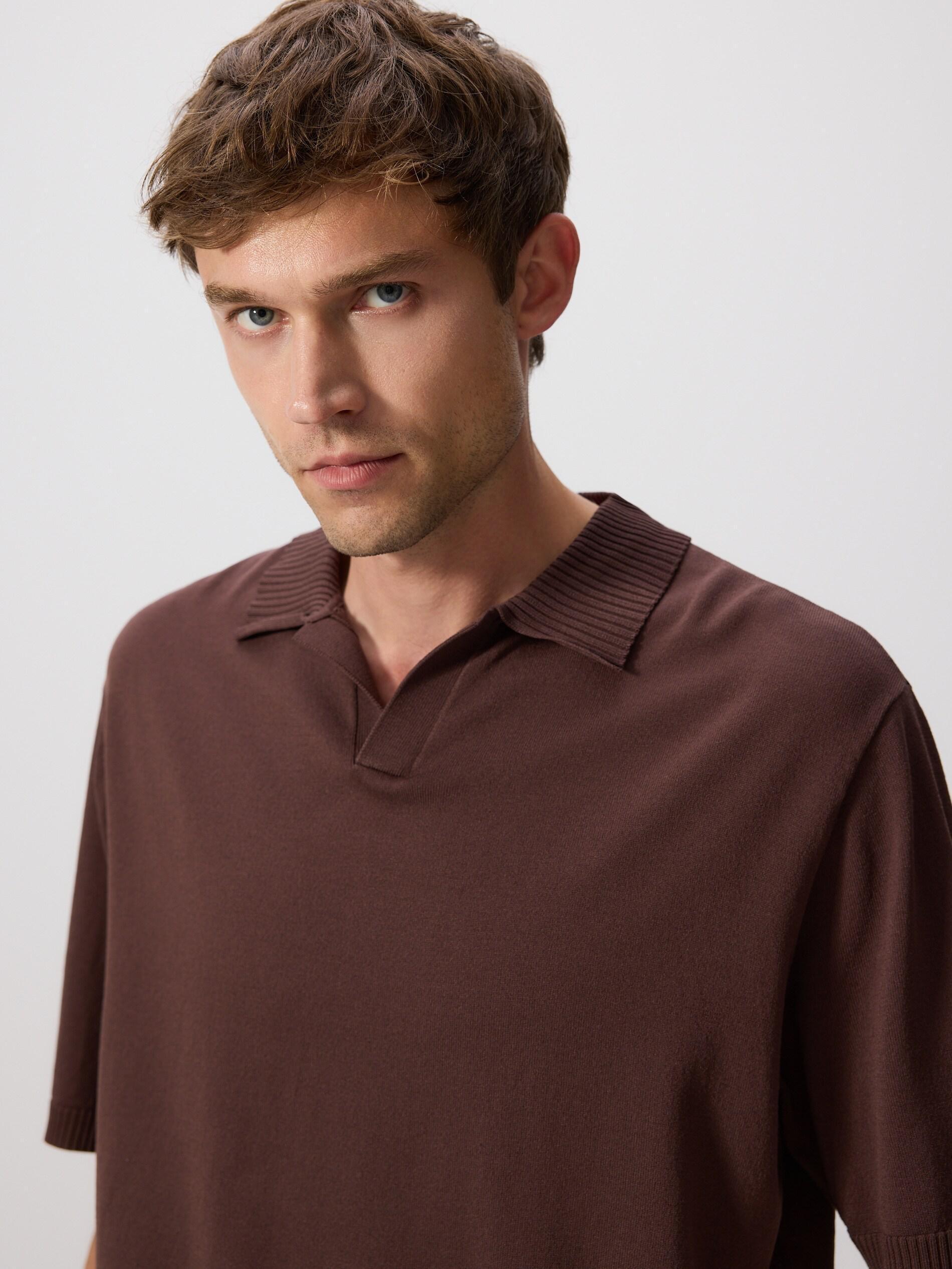 Brown Viscose Rich Polo Jumper, Brown, large image number 0