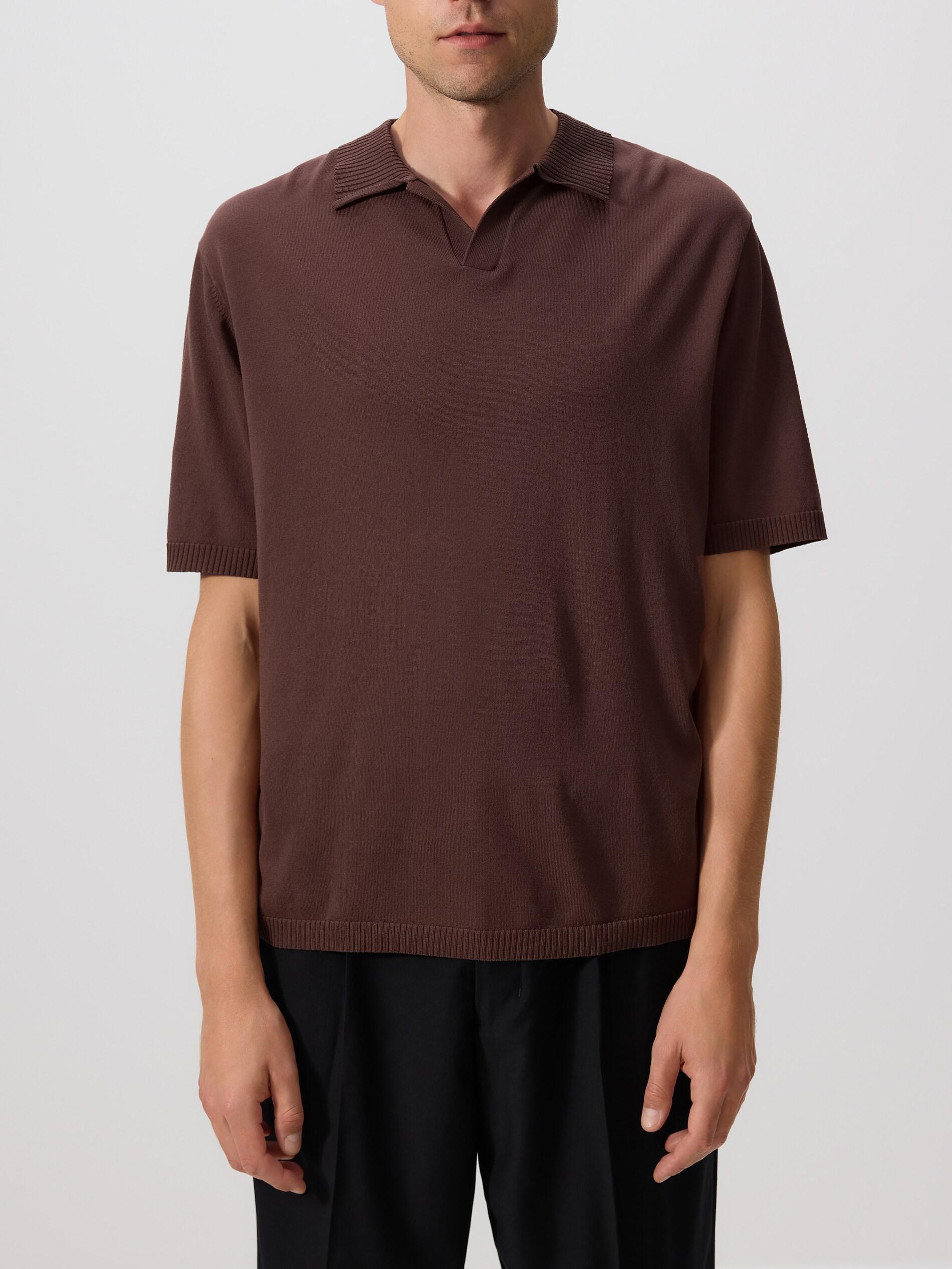 Brown Viscose Rich Polo Jumper, Brown, large image number 2