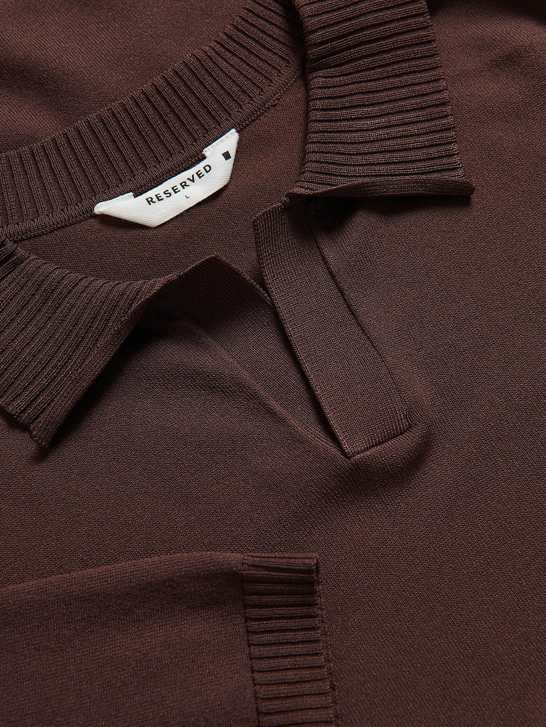 Brown Viscose Rich Polo Jumper, Brown, large image number 5
