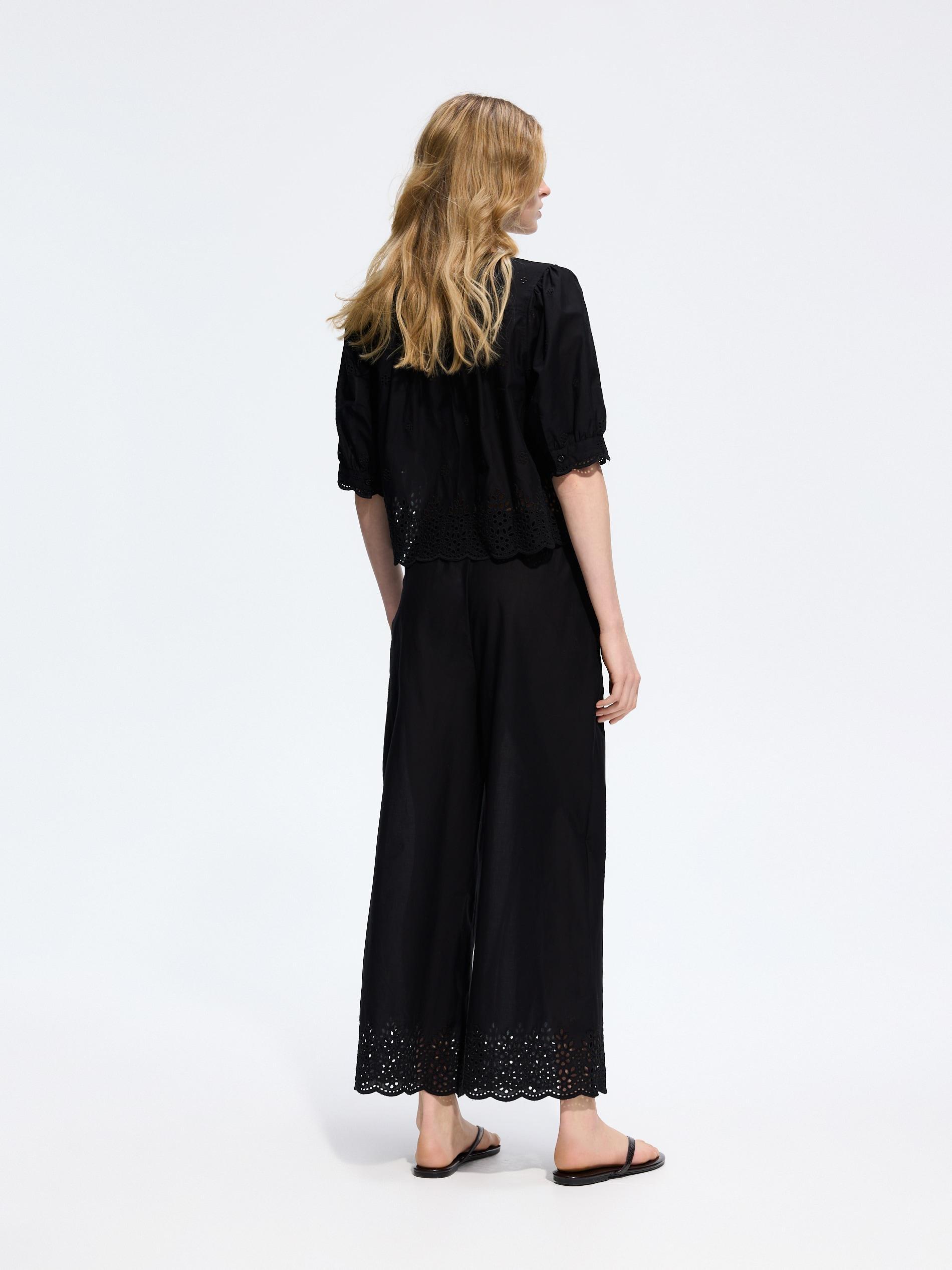 Black Pants With Openwork Trim, Black, large image number 2