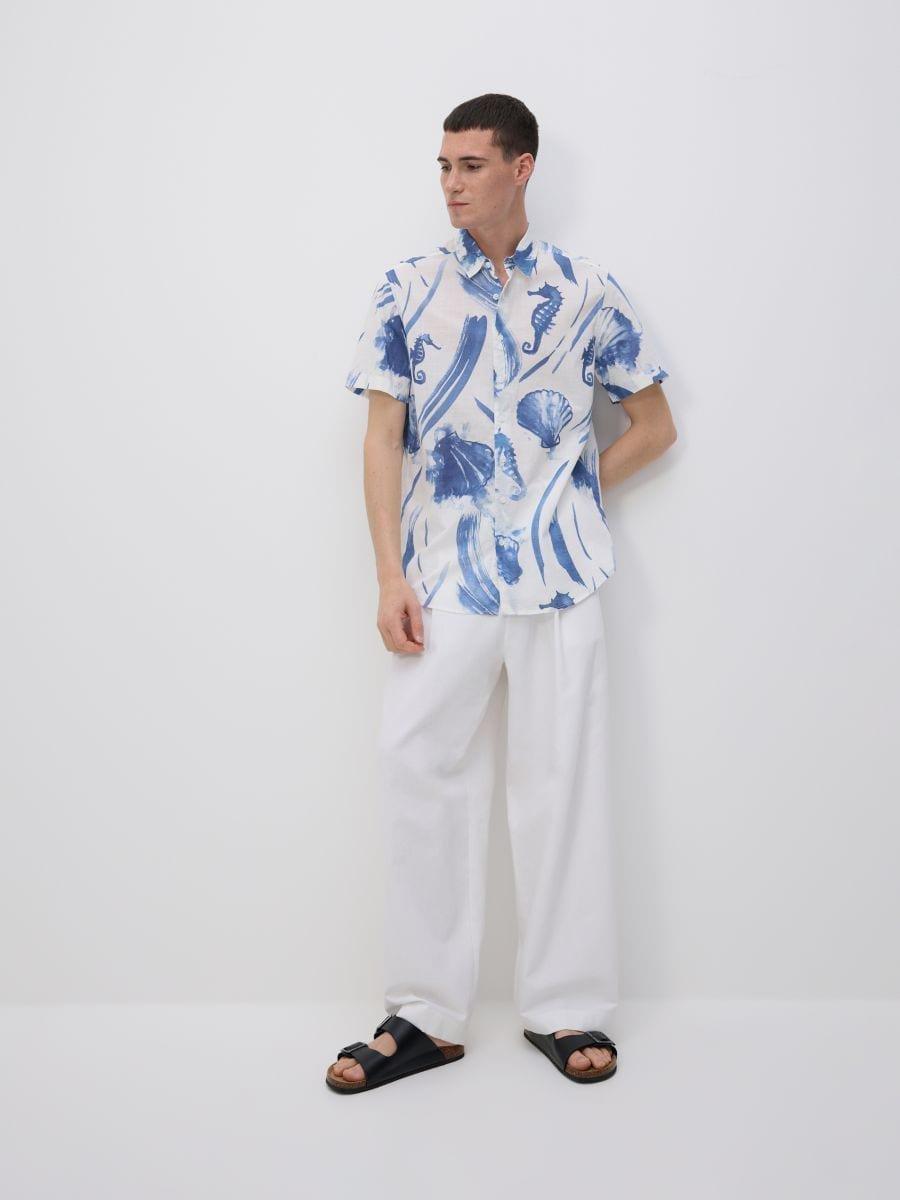 Blue Patterned Shirt In Regular Fit, , medium
