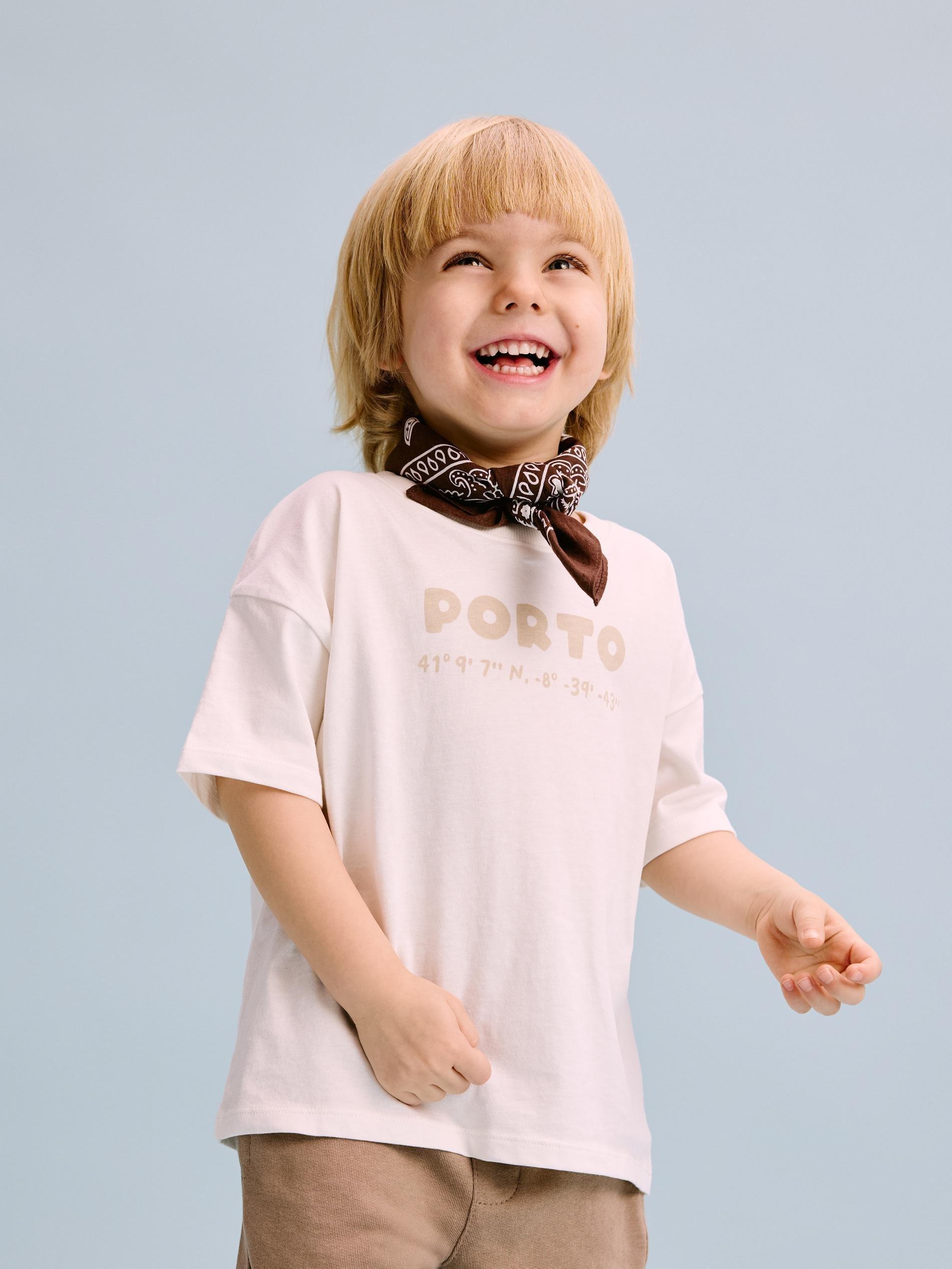 Cream Cotton T-Shirt With Print, Ivory, large image number 0