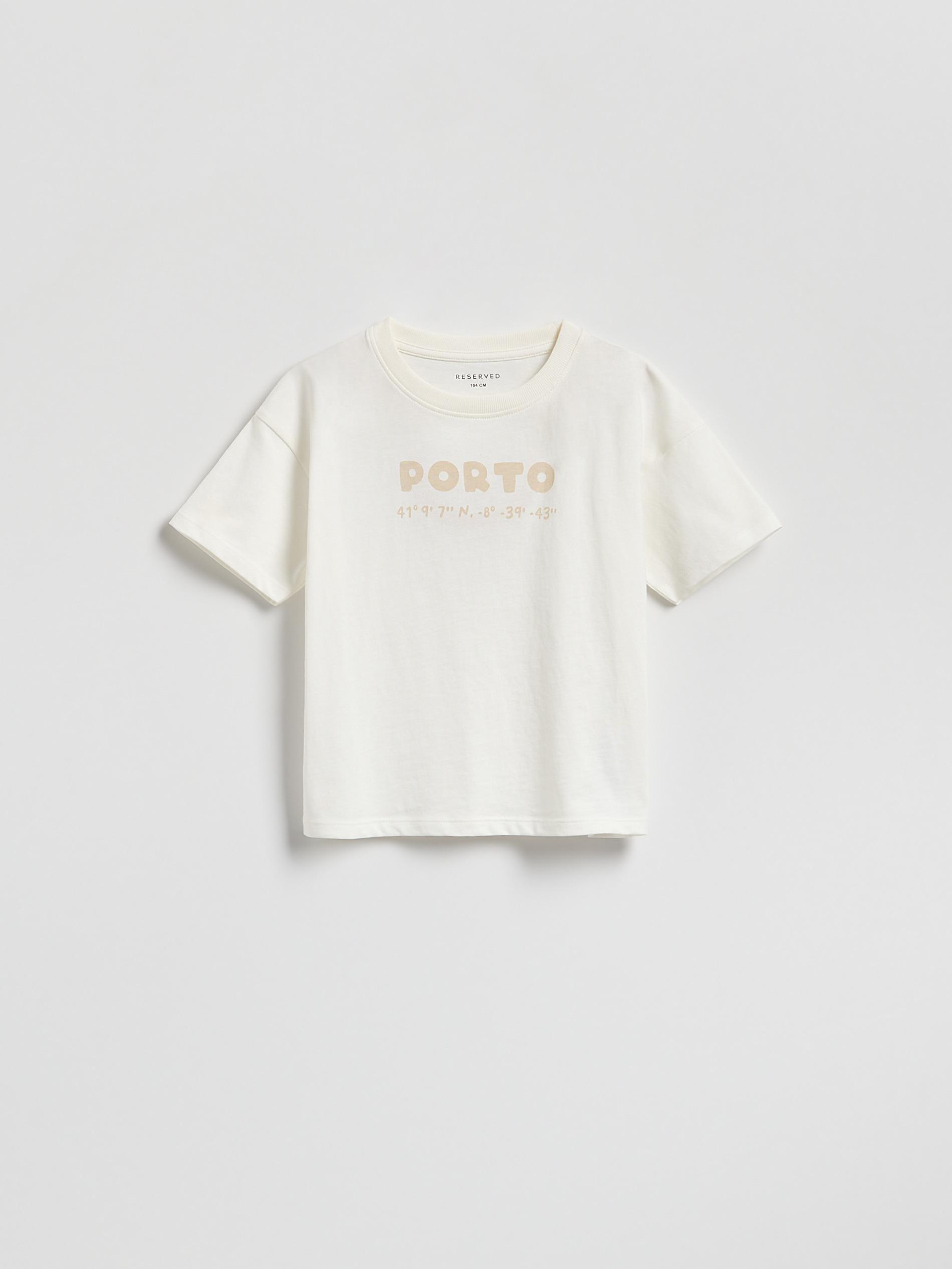 Cream Cotton T-Shirt With Print, Ivory, large image number 1