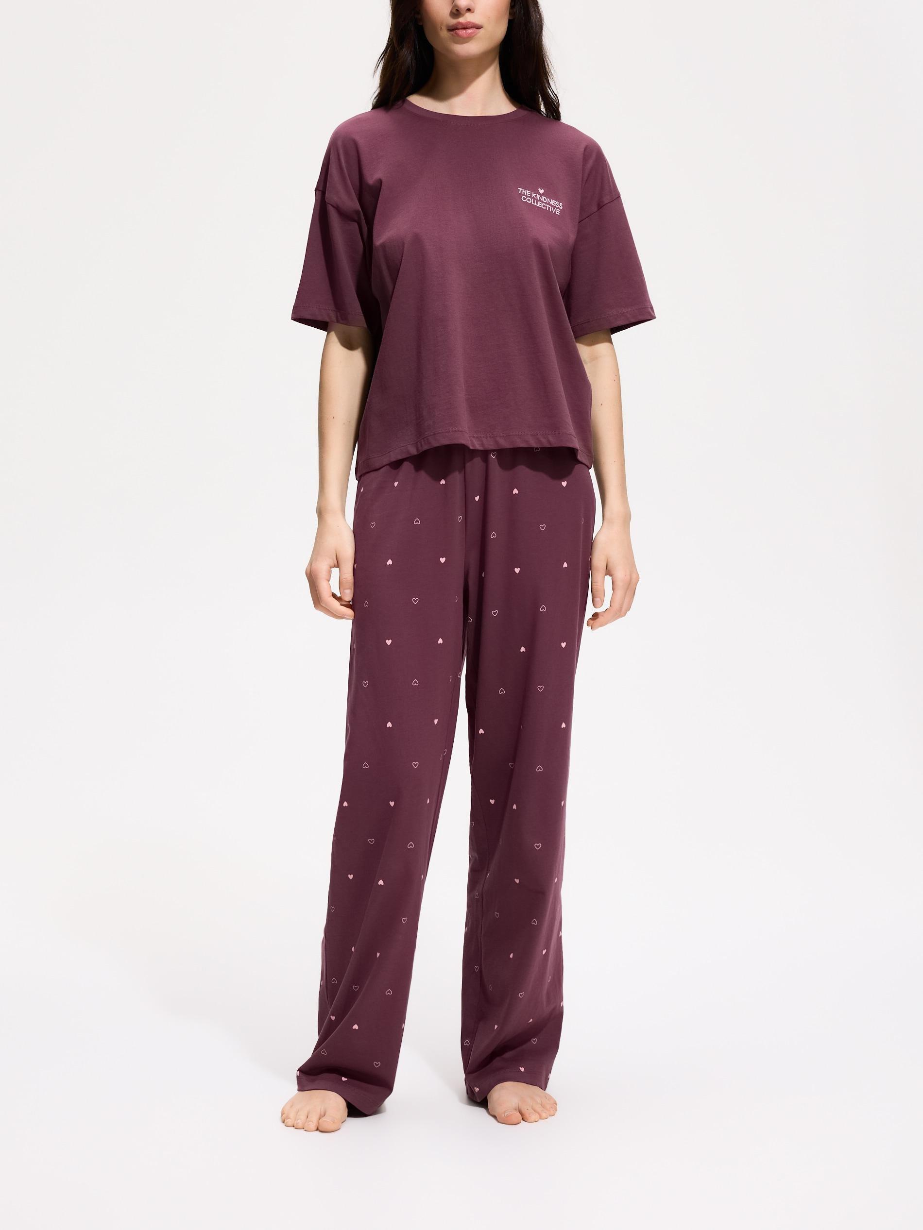 طقم بيجاما من قطعتين مع تطريز و طبعة بنفسجي, Purple, medium