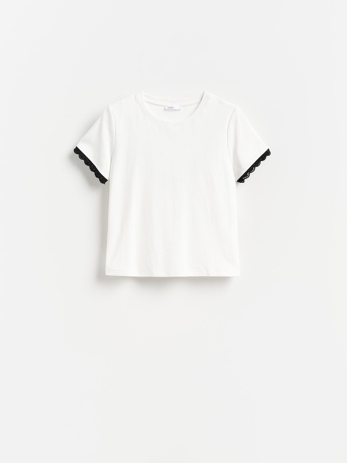 Cream T-Shirt With Lace Trim, Ivory, large image number 3