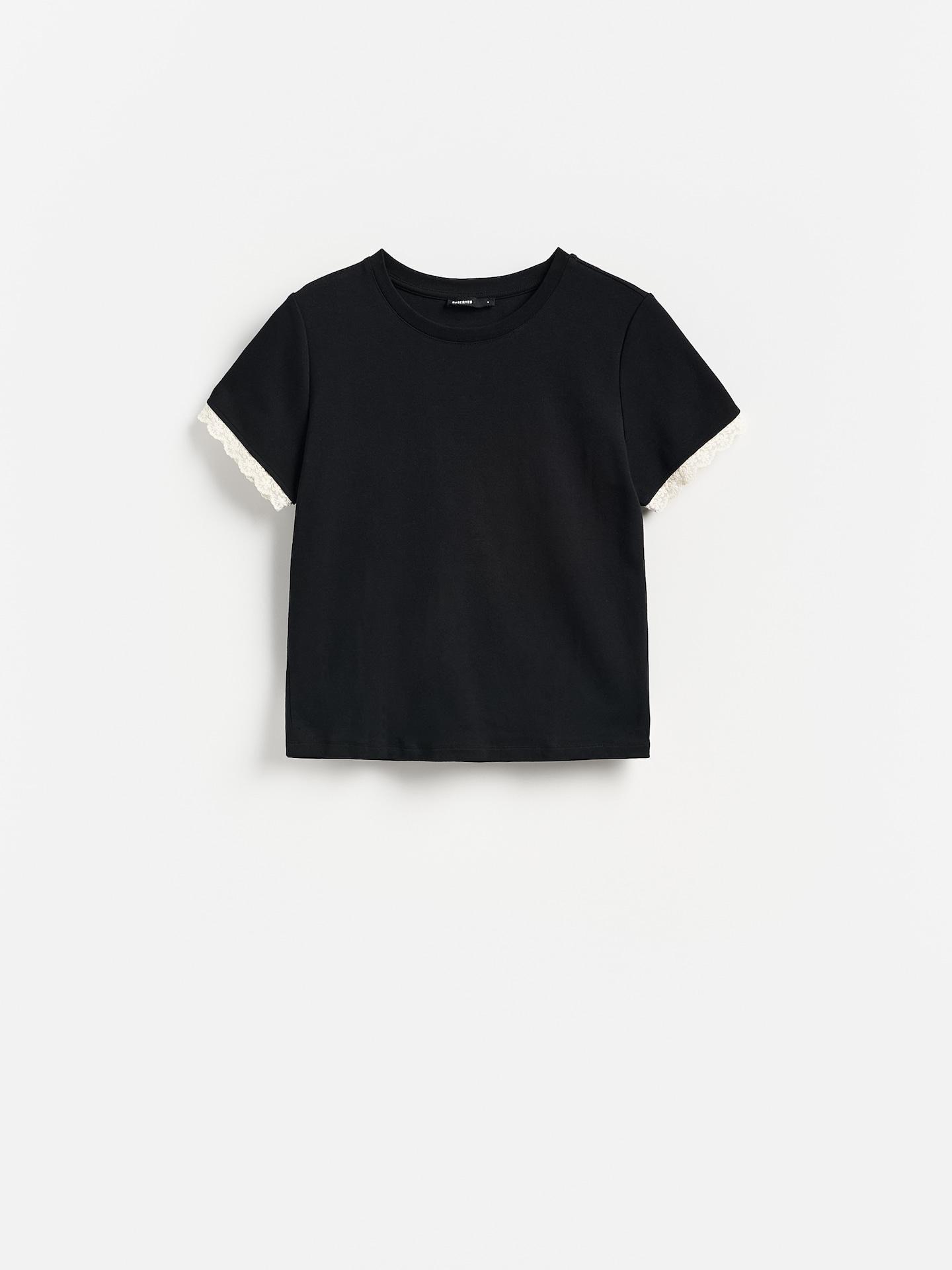 Black T-Shirt With Lace Trim, Black, large image number 0