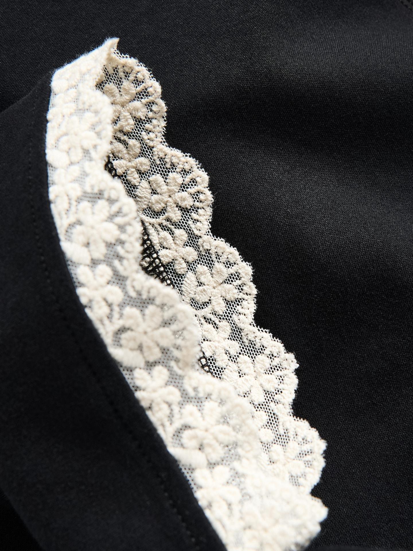 Black T-Shirt With Lace Trim, Black, medium