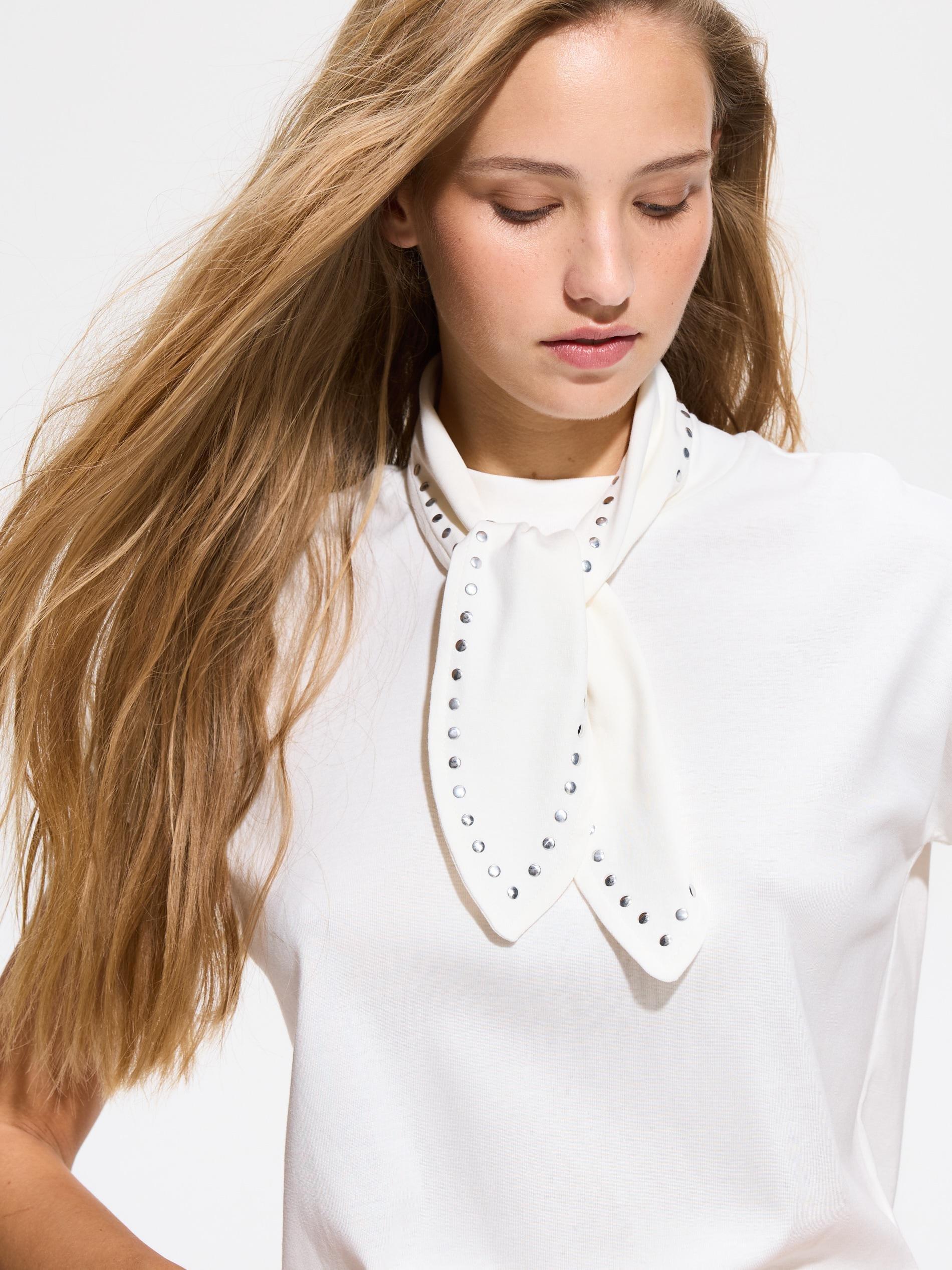 Cream Blouse With Decorative Scarf, Ivory, large image number 0
