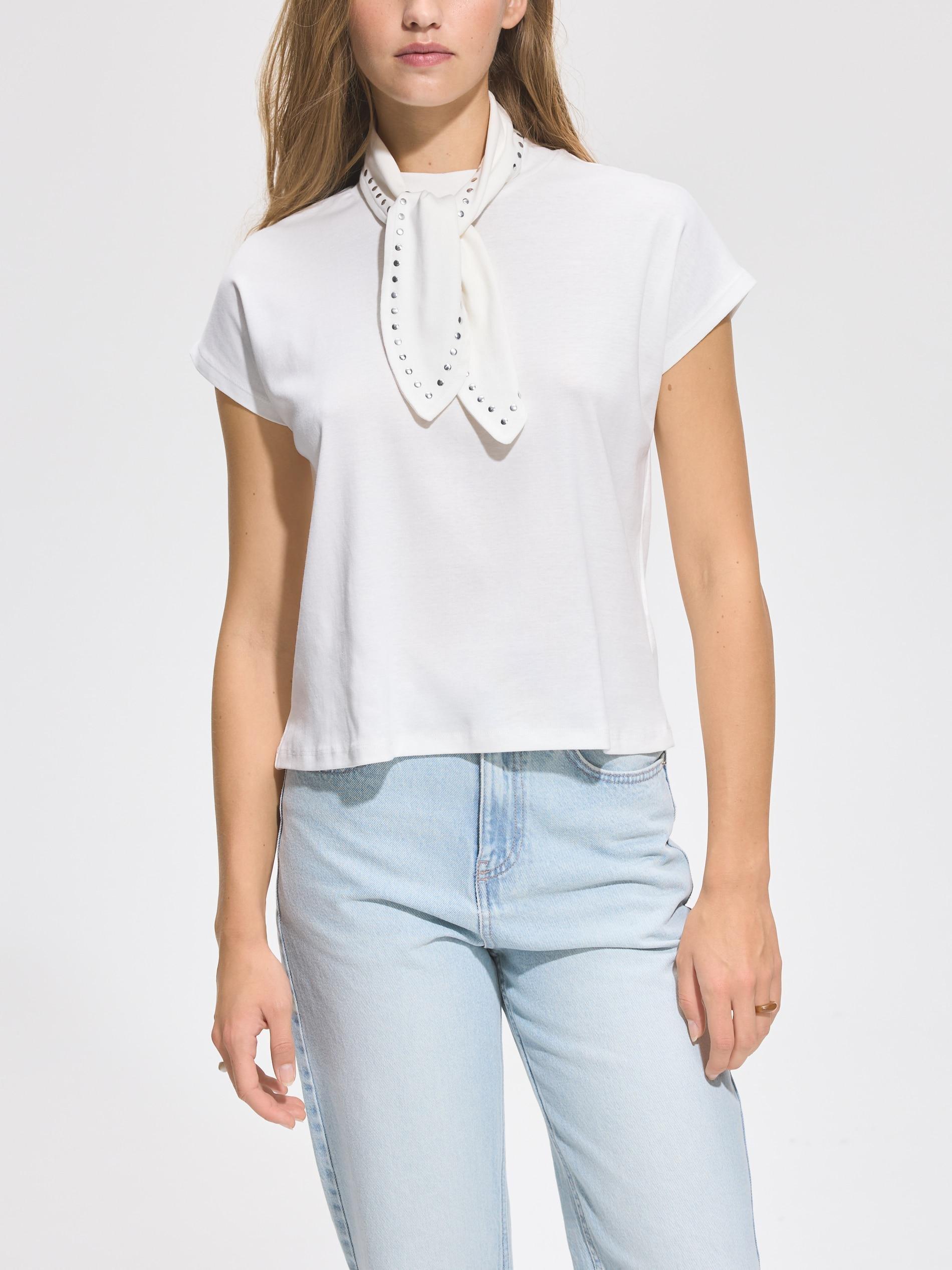 Cream Blouse With Decorative Scarf, Ivory, large image number 1
