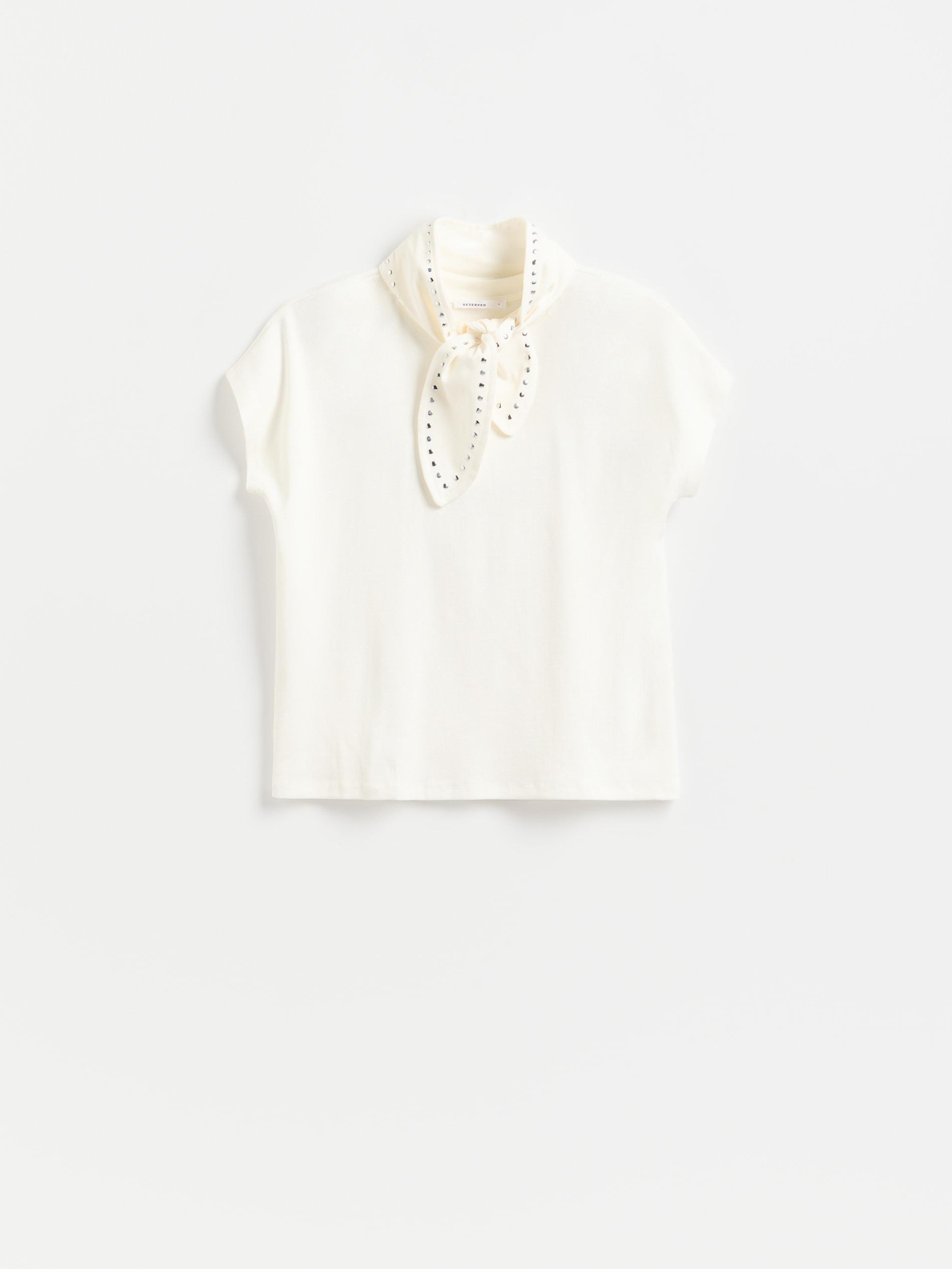 Cream Blouse With Decorative Scarf, Ivory, large image number 4