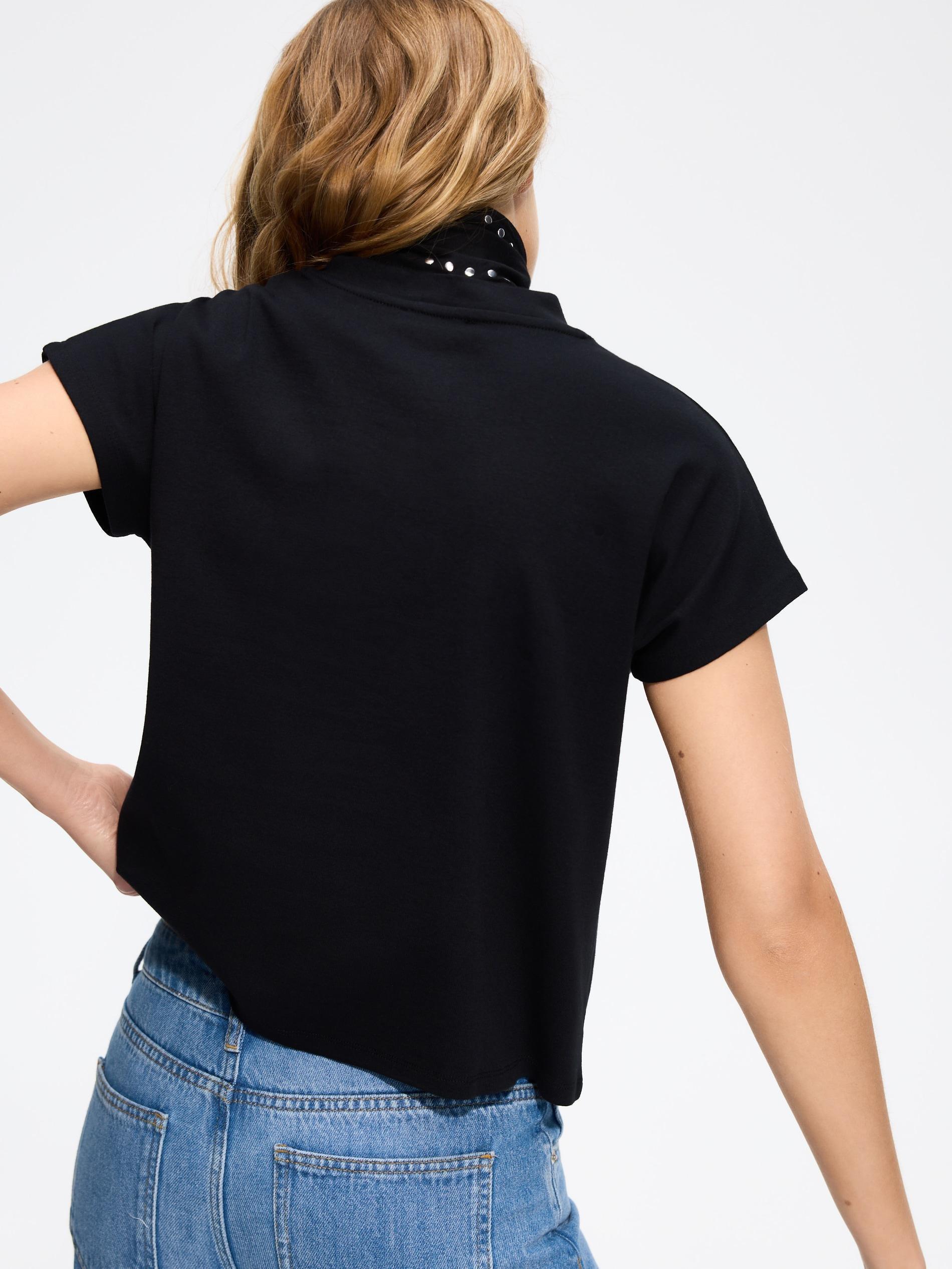 Black Blouse With Decorative Scarf, Black, large image number 3