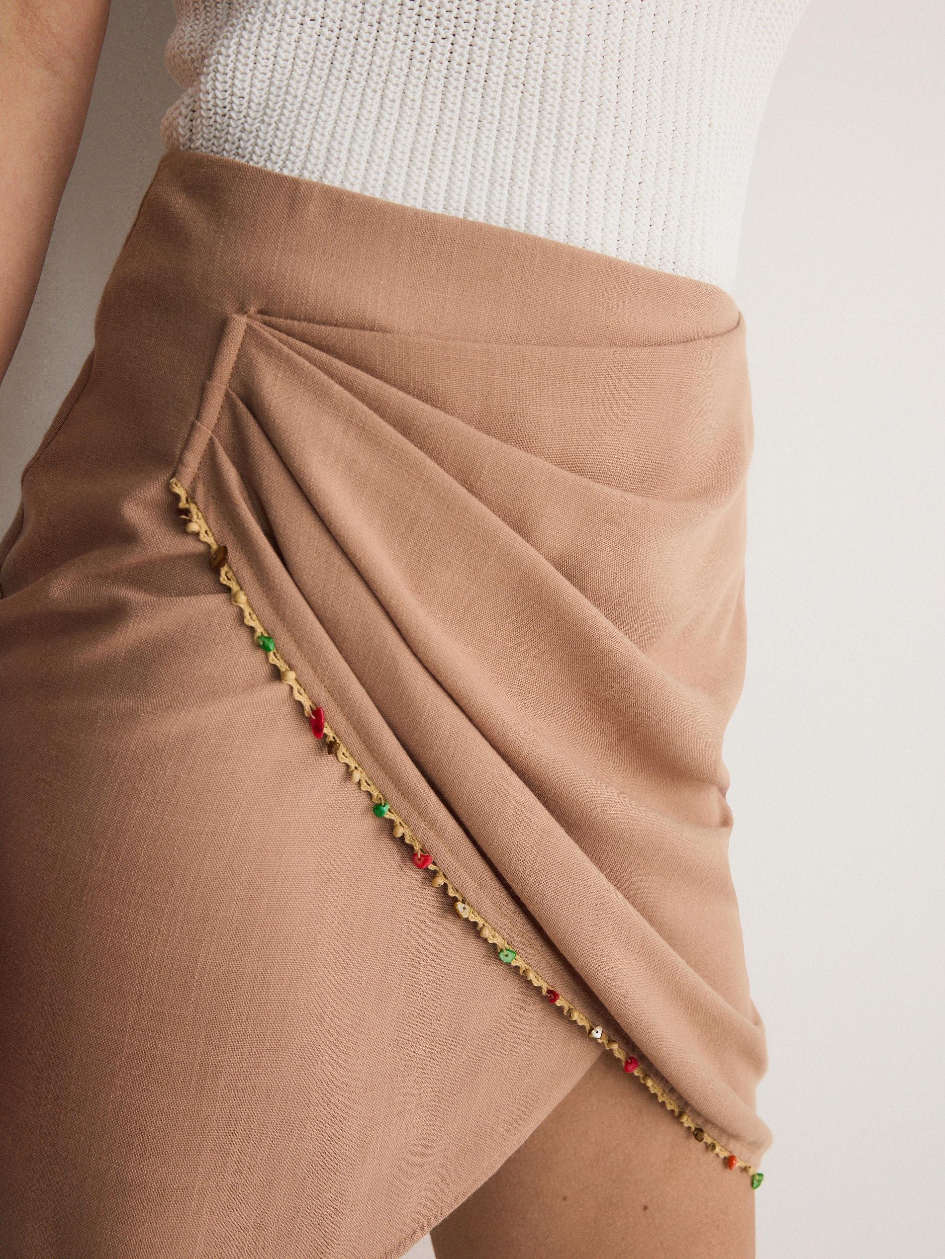 Beige High Waist Skirt, , large image number 6