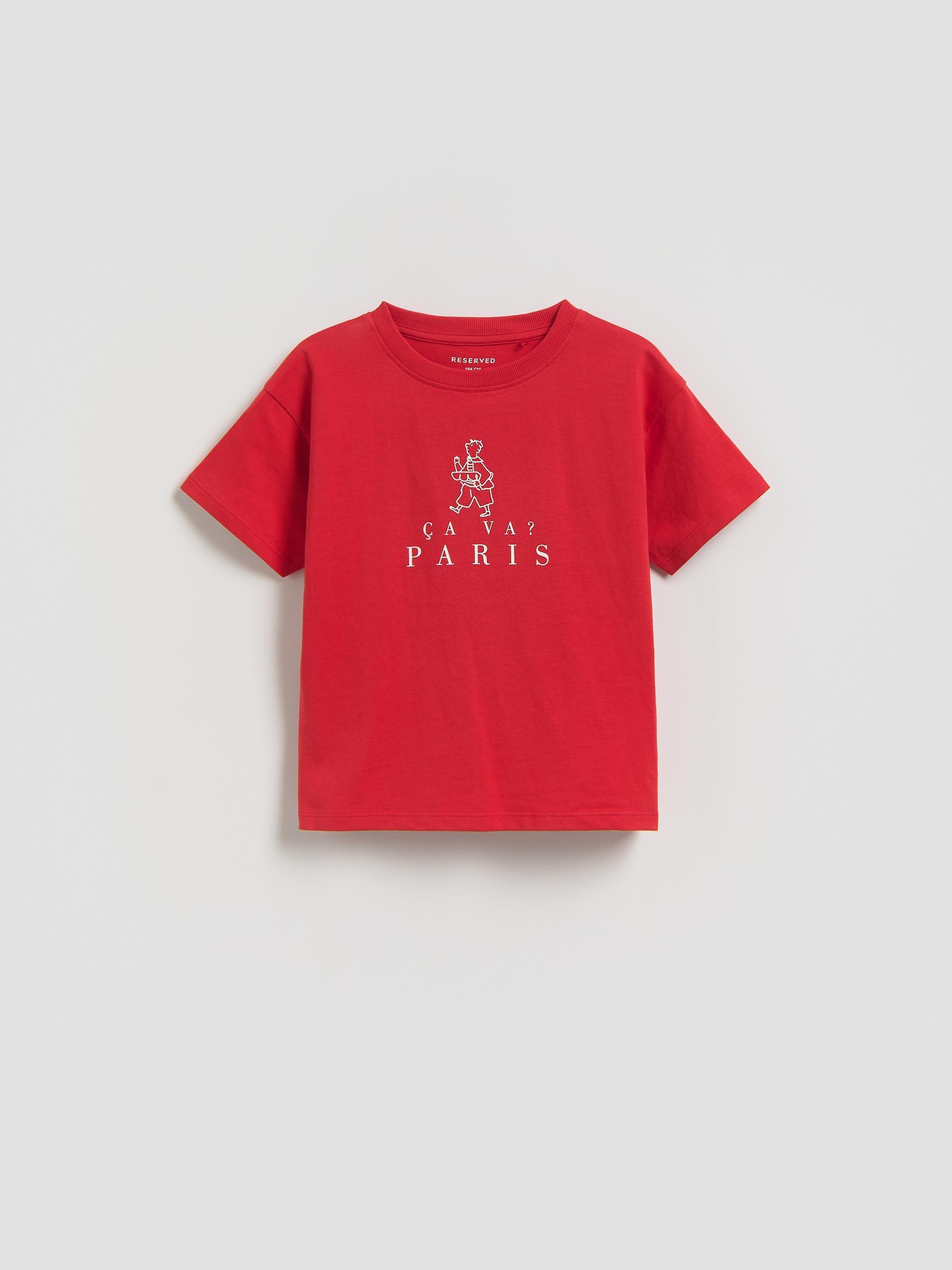 Red Cotton T-Shirt With Print, Red, medium