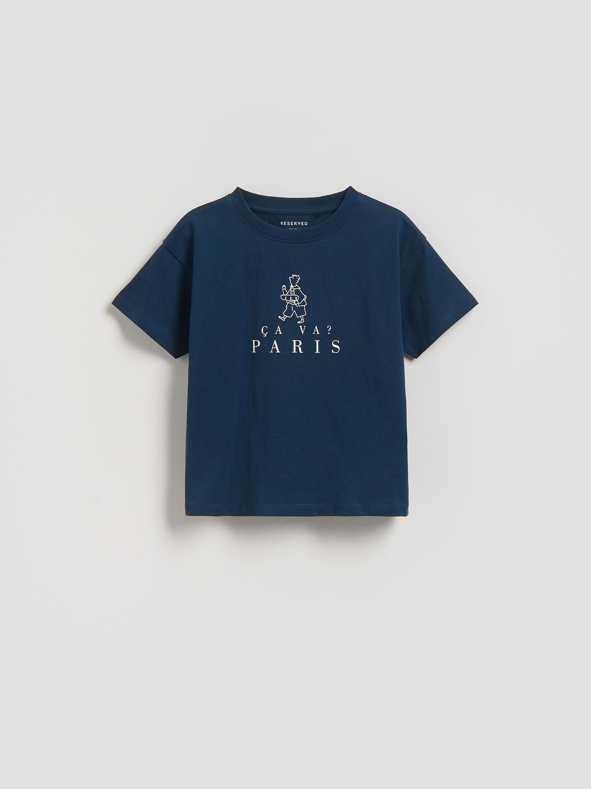 Navy Cotton T-Shirt With Print, Navy, medium