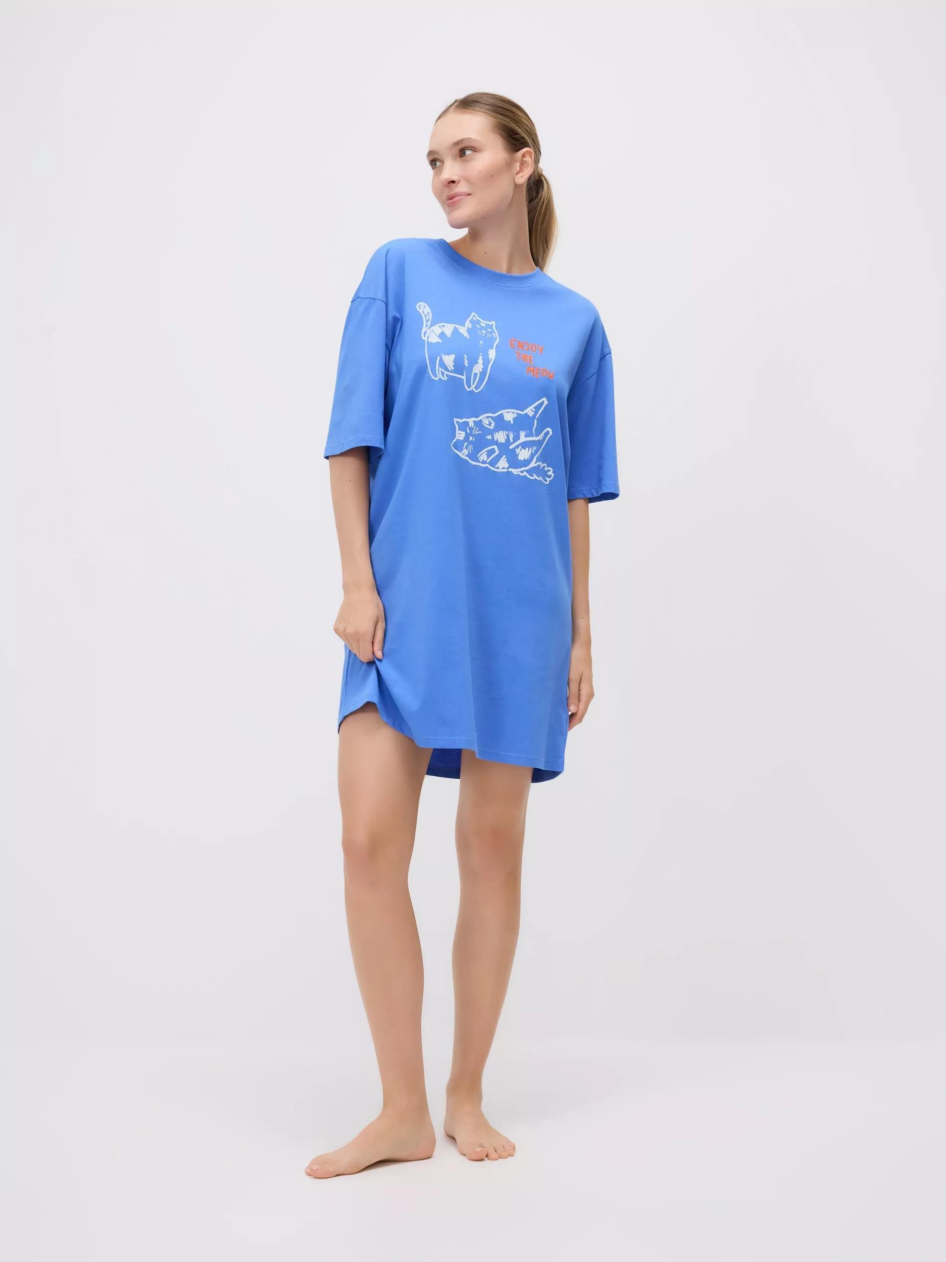 Blue Printed Nightdress, , large image number 1