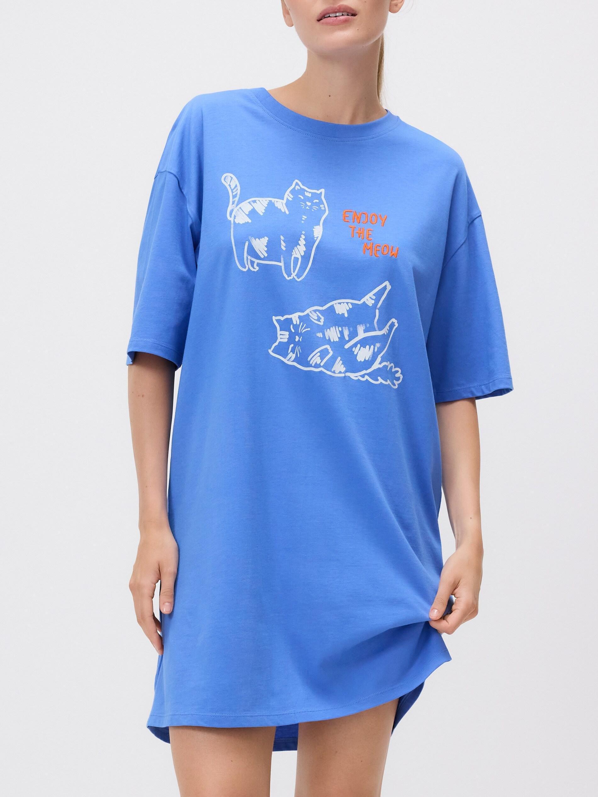 Blue Printed Nightdress, Blue, medium