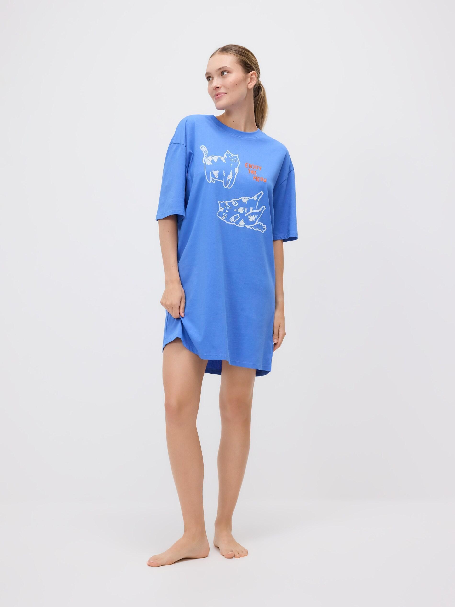 Blue Printed Nightdress, Blue, medium