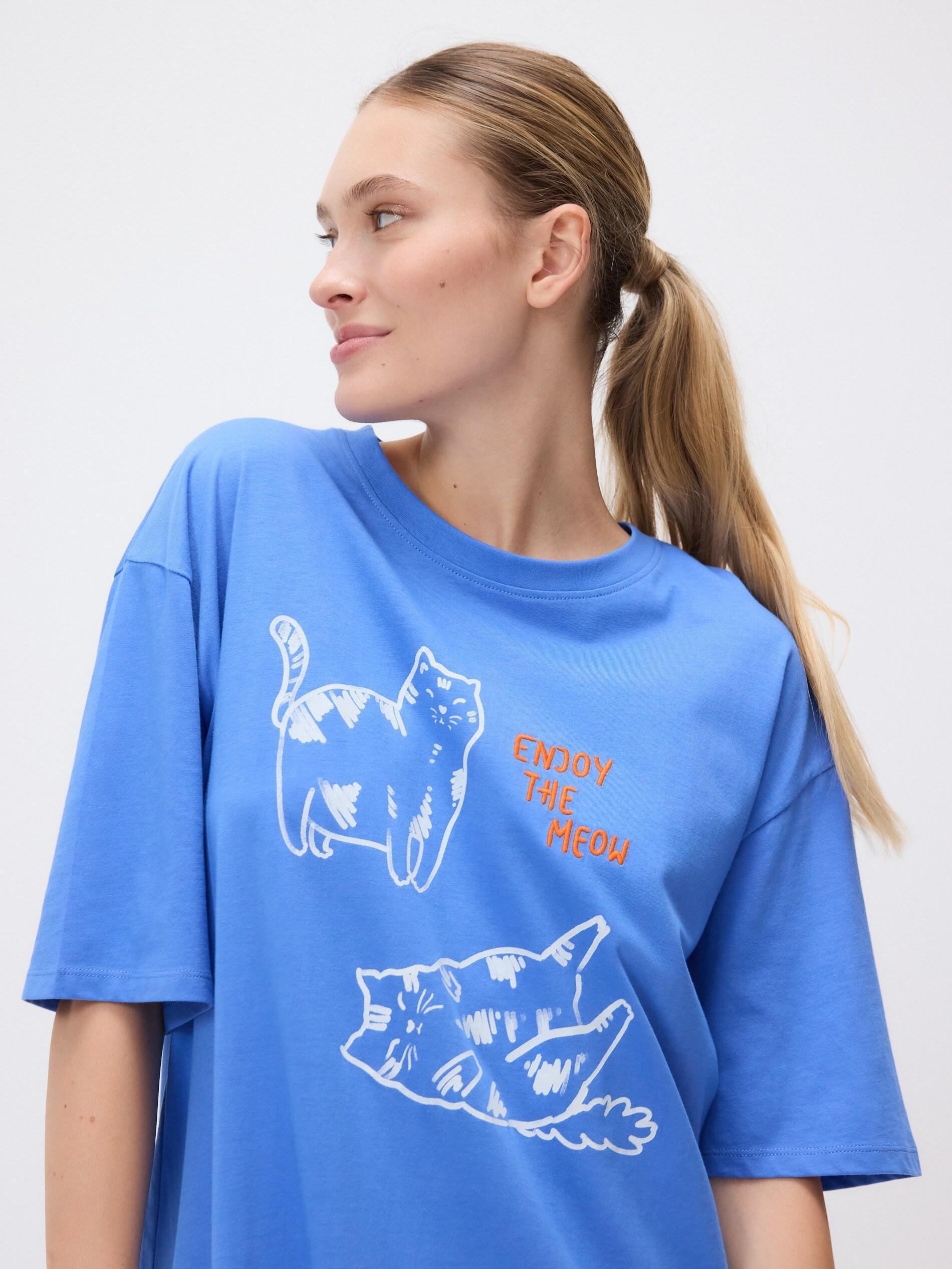 Blue Printed Nightdress, Blue, large image number 4