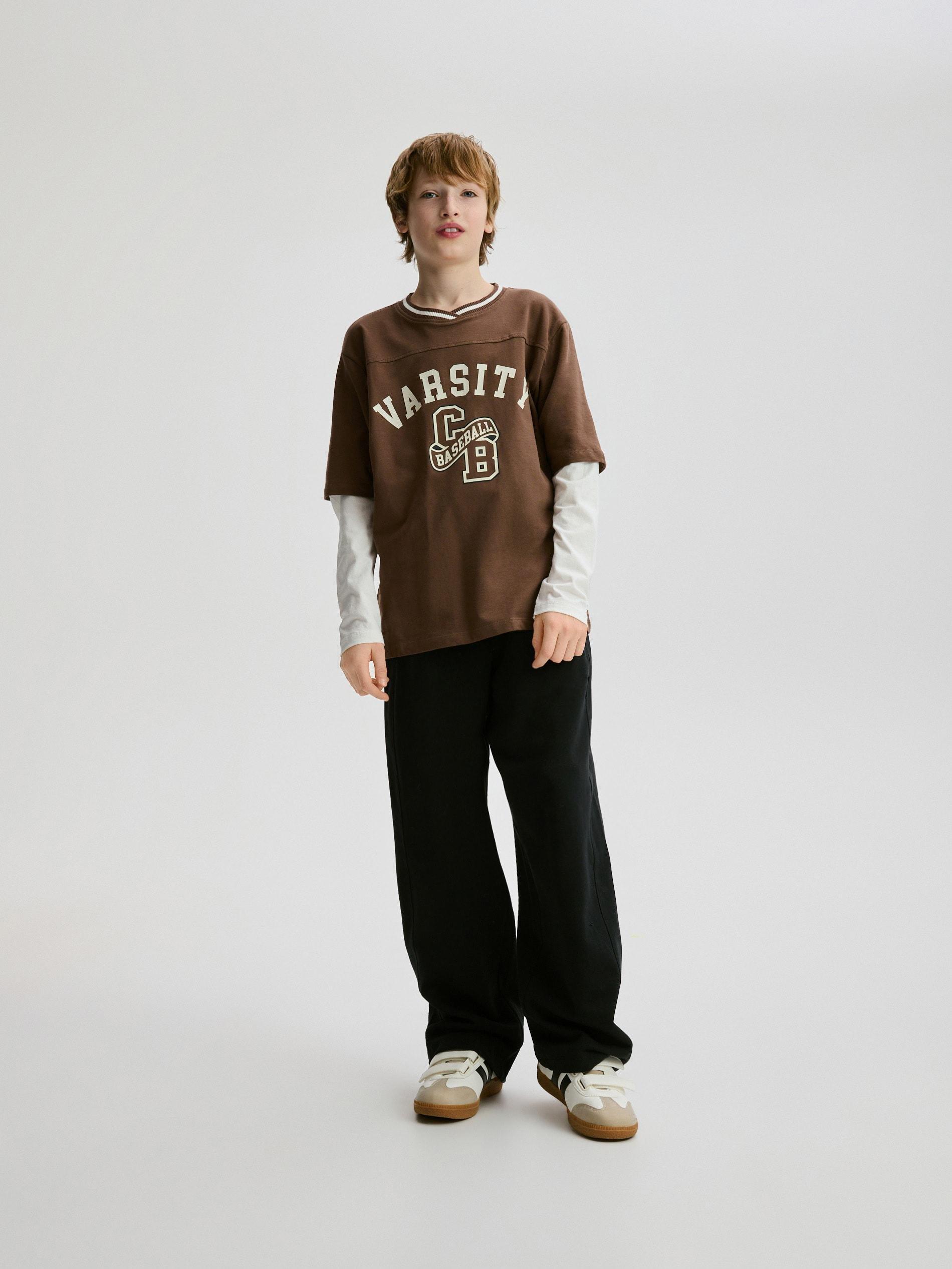 Brown Cotton Long Sleeve T-Shirt, Brown, large image number 0