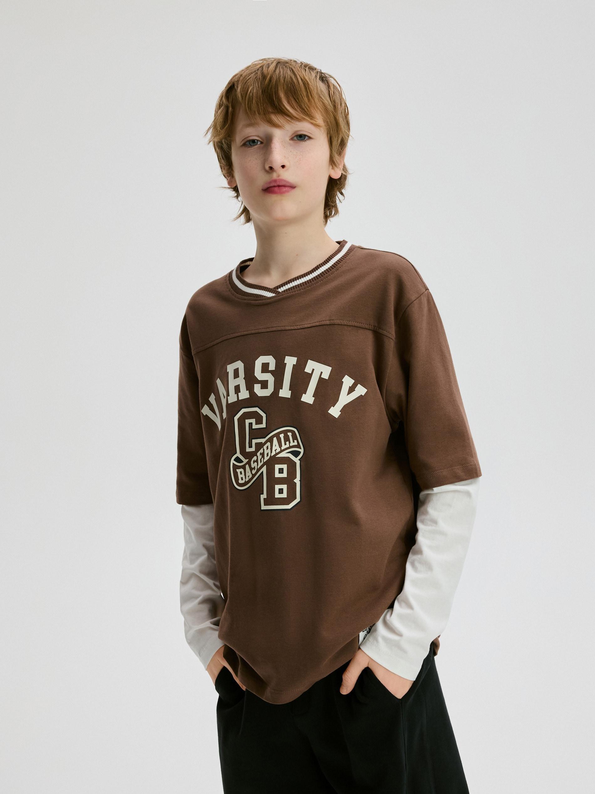 Brown Cotton Long Sleeve T-Shirt, Brown, large image number 1