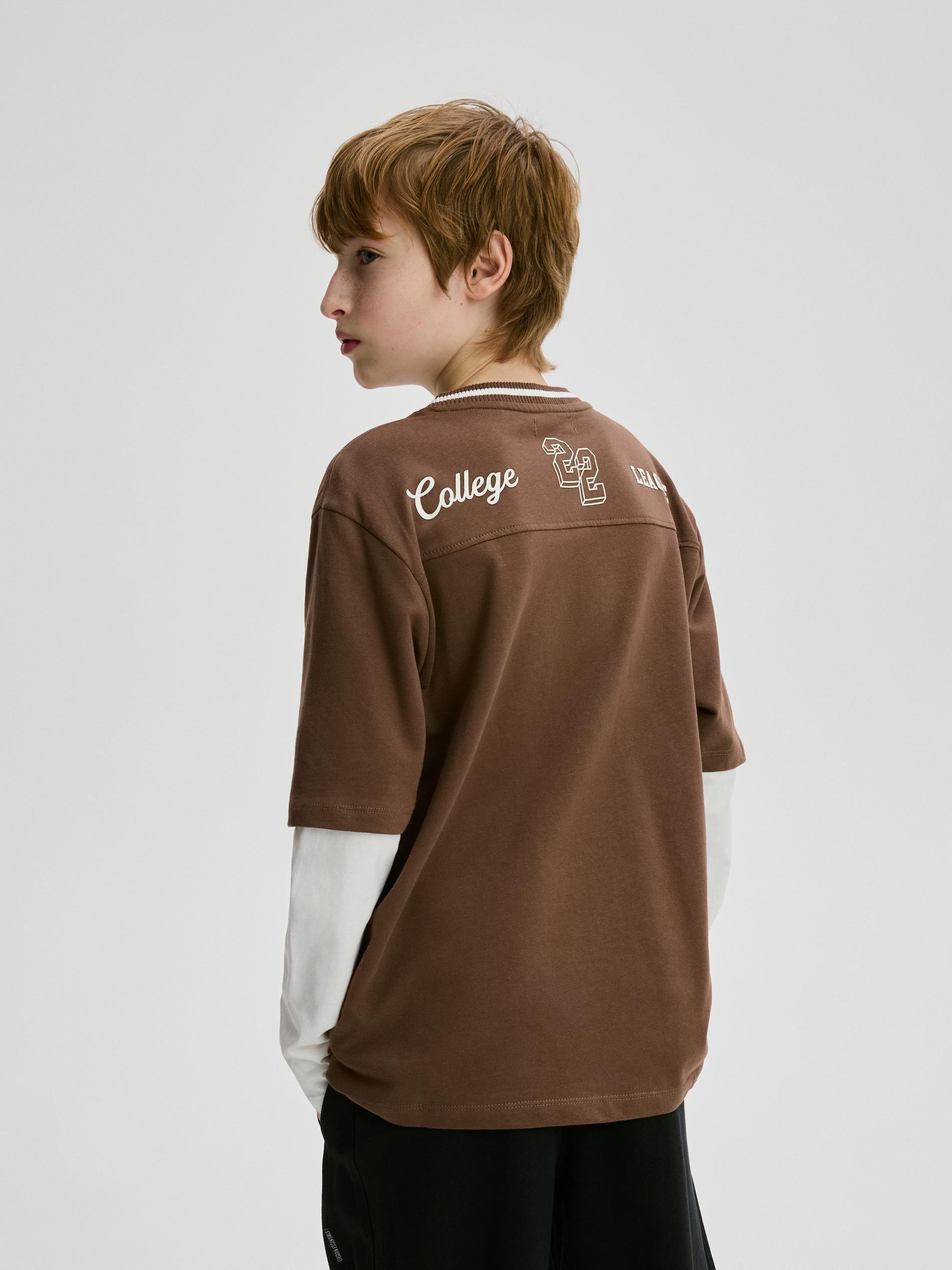 Brown Cotton Long Sleeve T-Shirt, Brown, medium