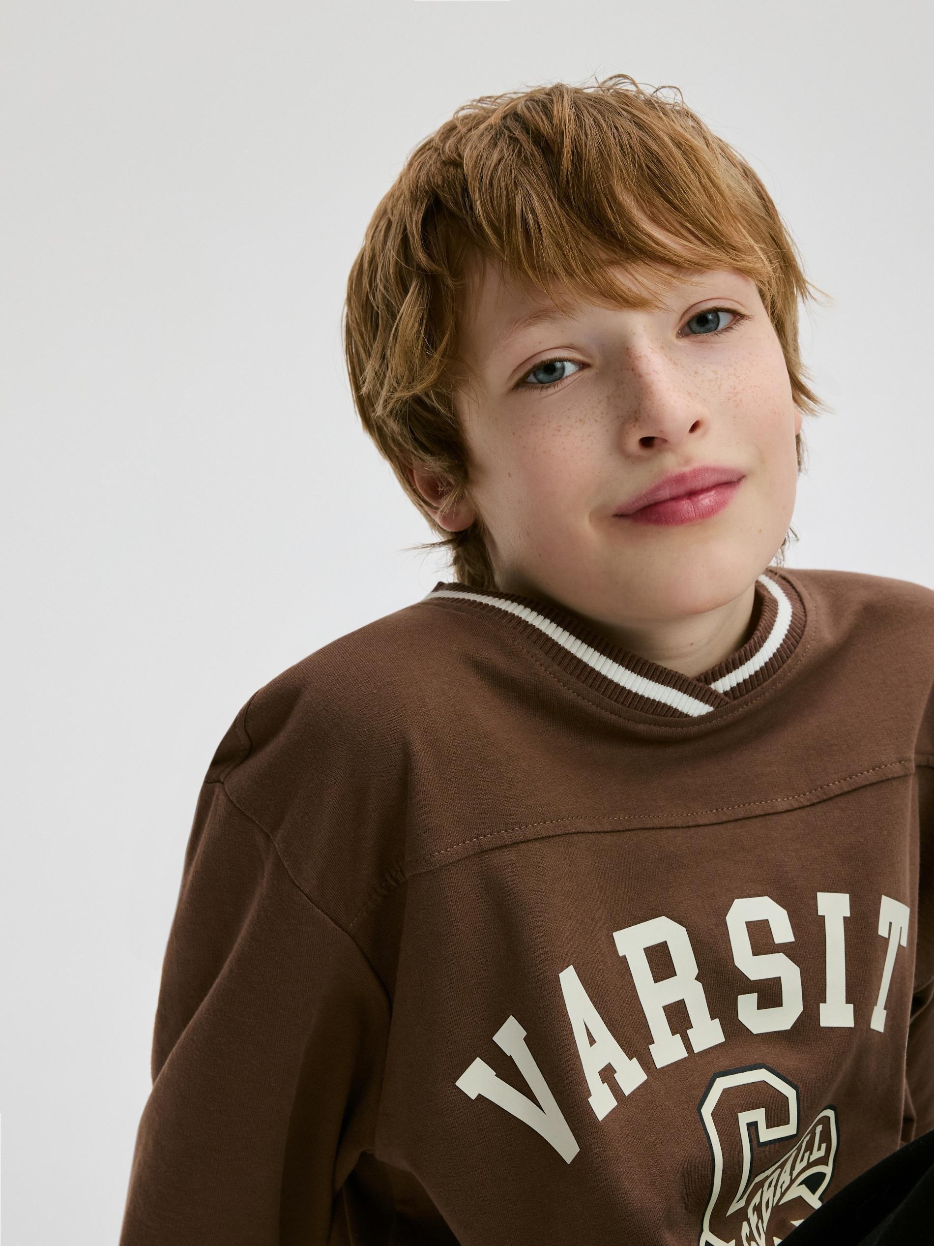 Brown Cotton Long Sleeve T-Shirt, Brown, large image number 3