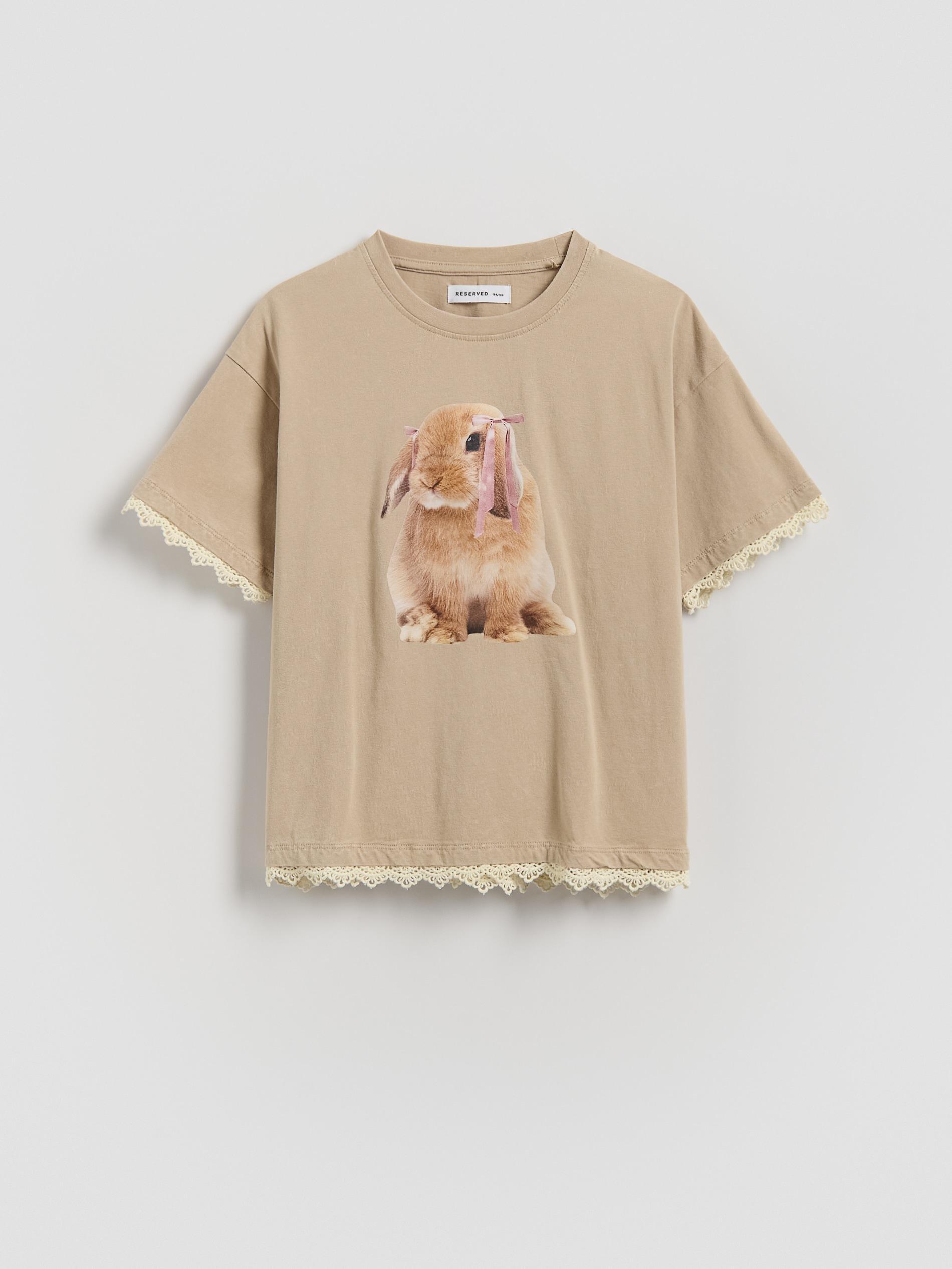 Green T-Shirt With Print, Brown, medium