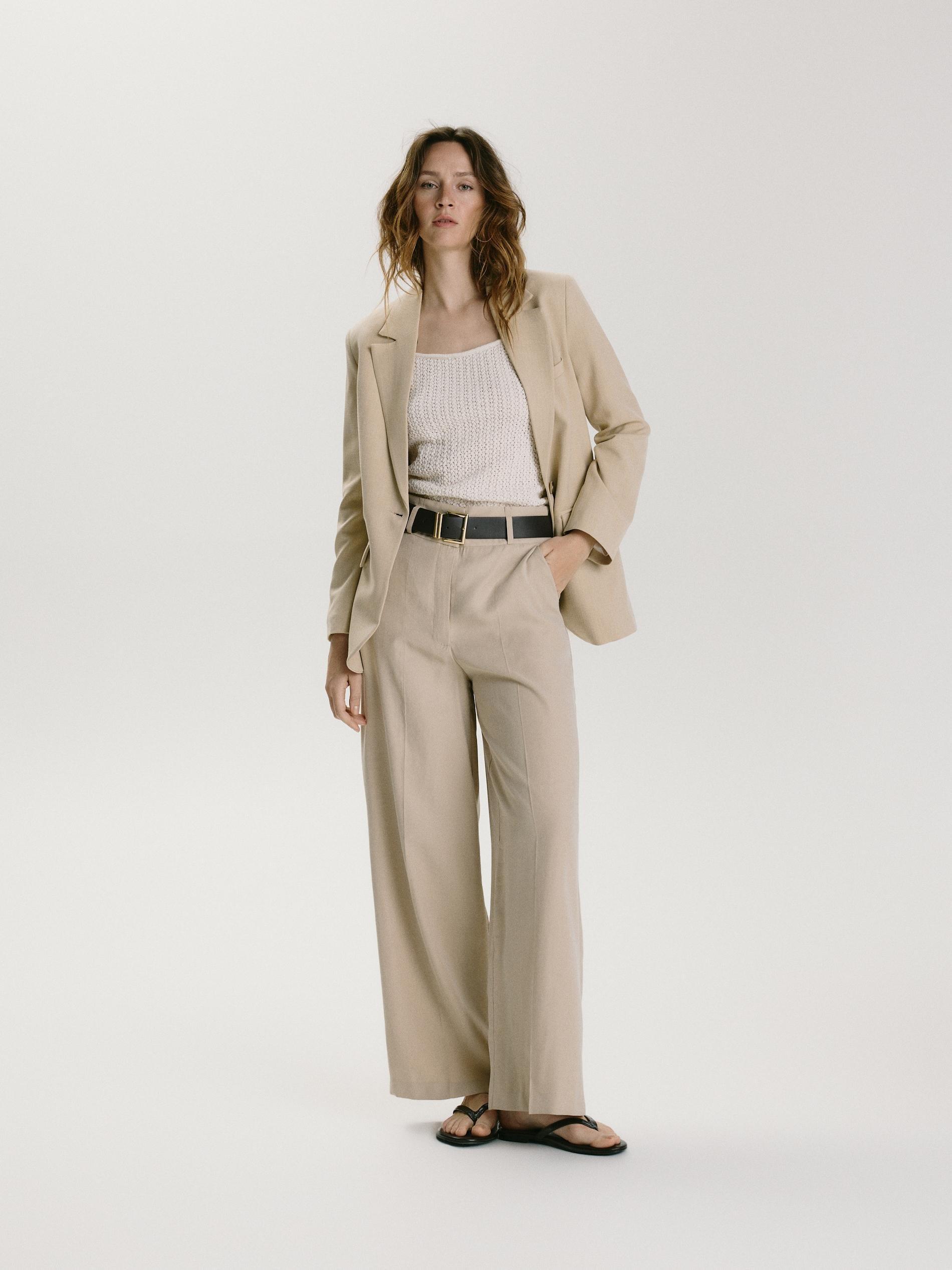 Beige Modal Rich Trousers, Beige, large image number 0